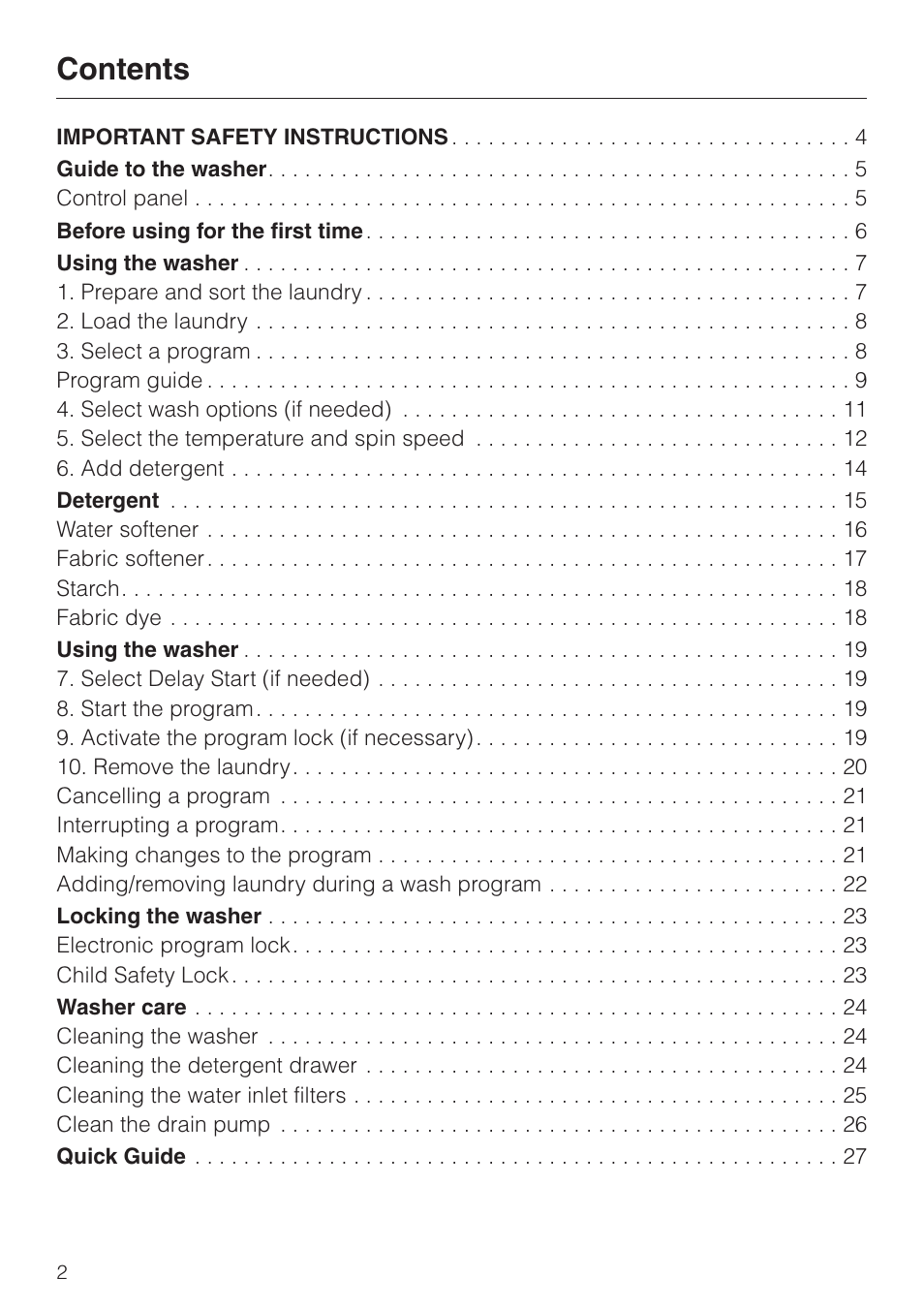 Miele W 1119 User Manual | Page 2 / 56