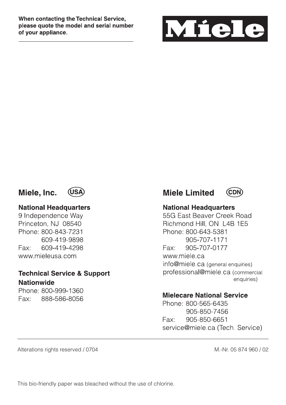Miele W 1119 User Manual | Page 56 / 56
