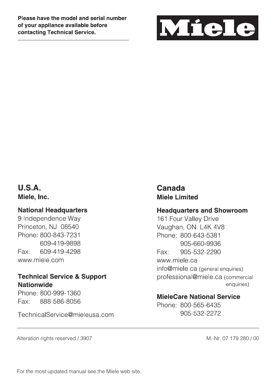 Miele ESW 4811 User Manual | Page 32 / 32