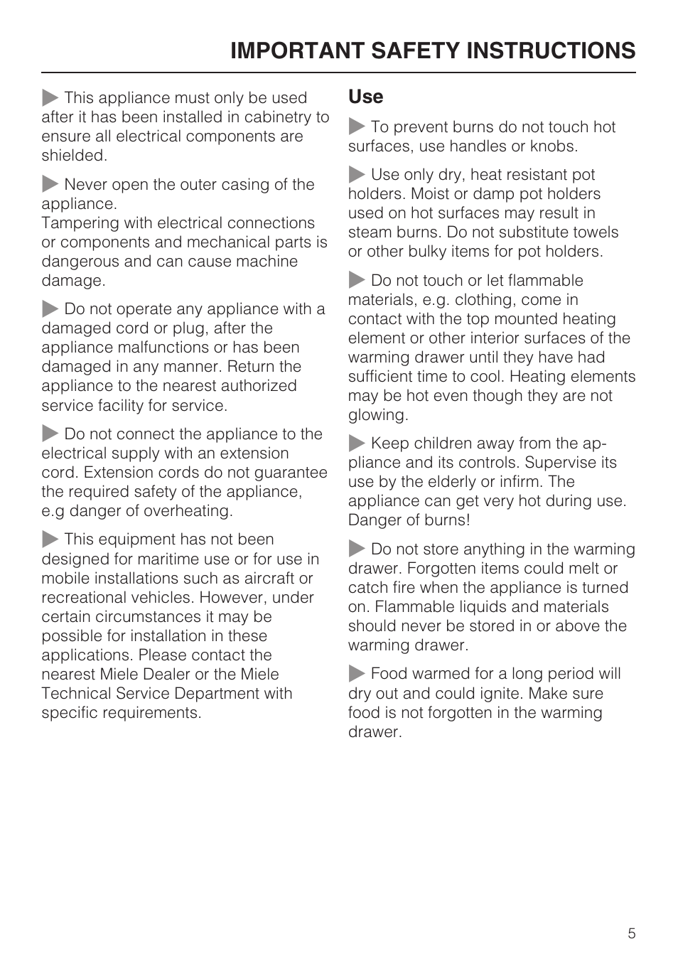 Important safety instructions | Miele ESW 4811 User Manual | Page 5 / 32