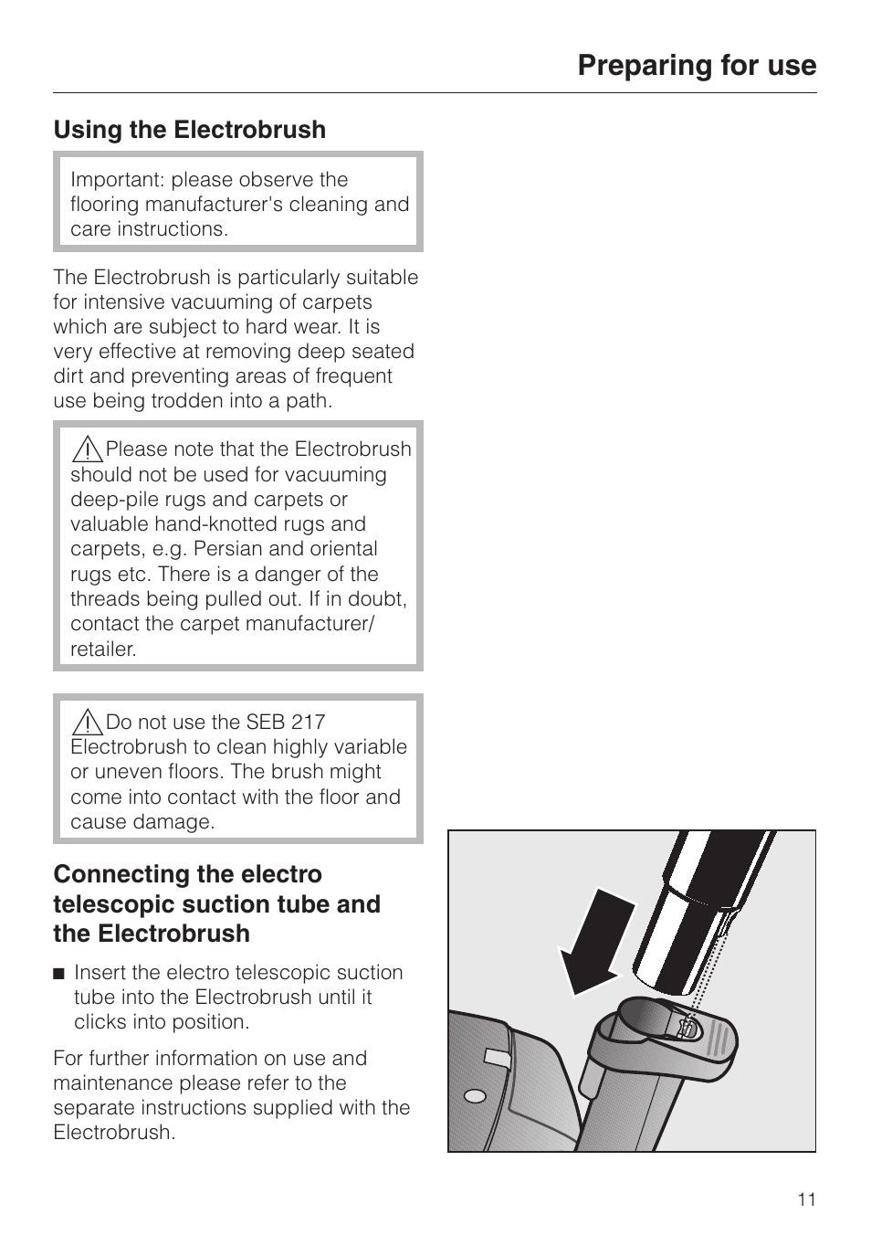 Preparing for use | Miele S 5980 User Manual | Page 11 / 36
