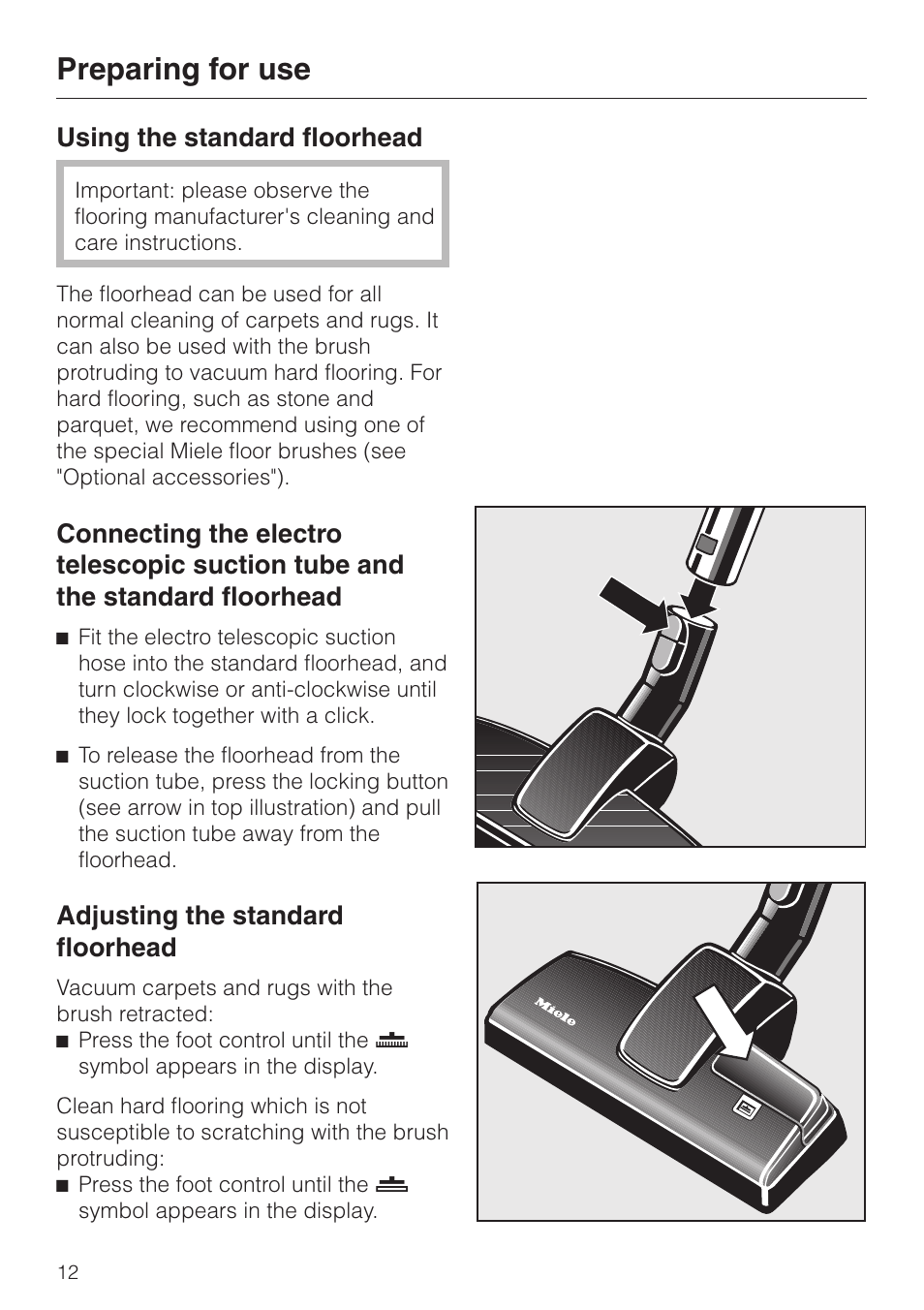 Preparing for use | Miele S 5980 User Manual | Page 12 / 36