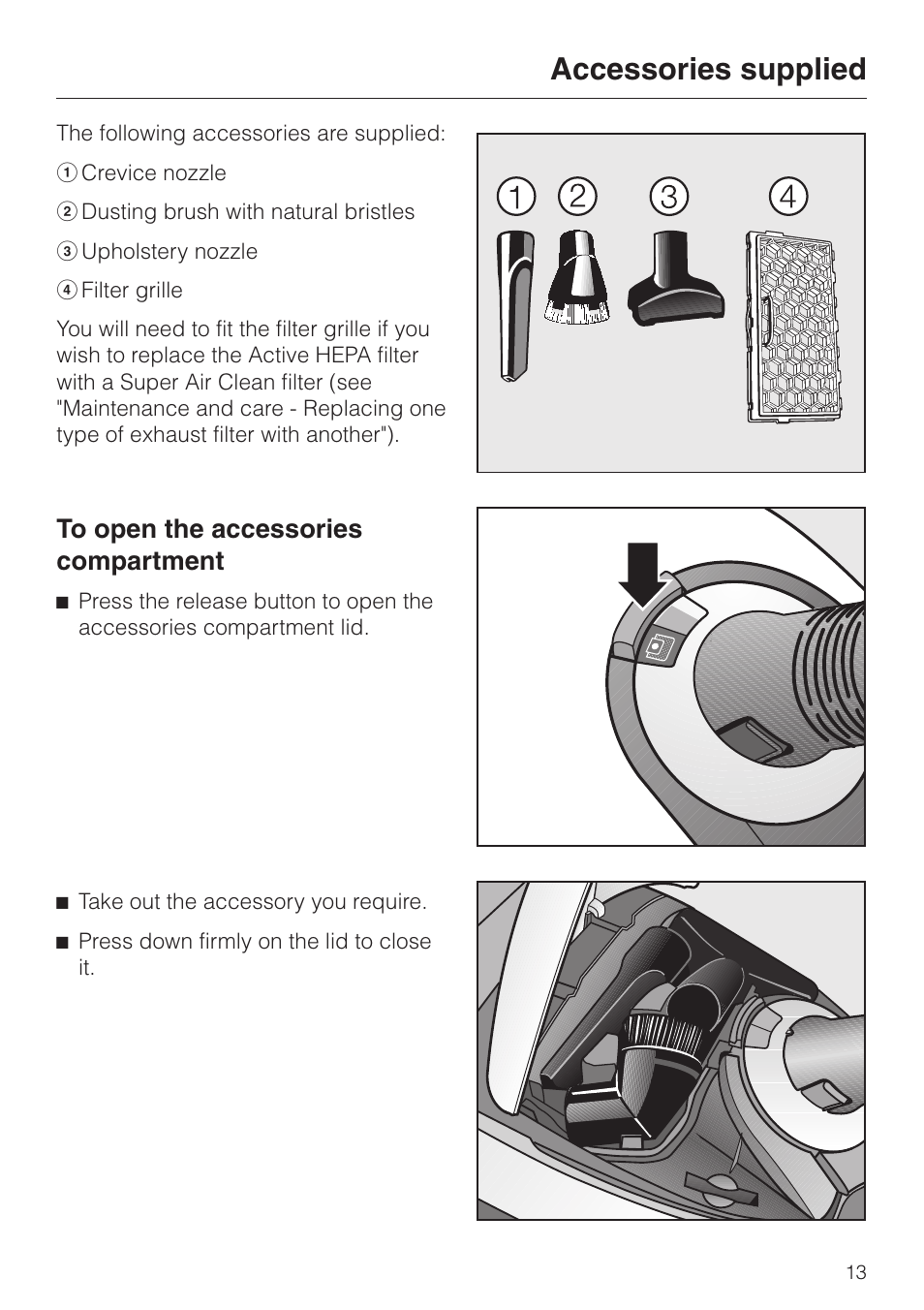 Accessories supplied 13, Accessories supplied | Miele S 5980 User Manual | Page 13 / 36