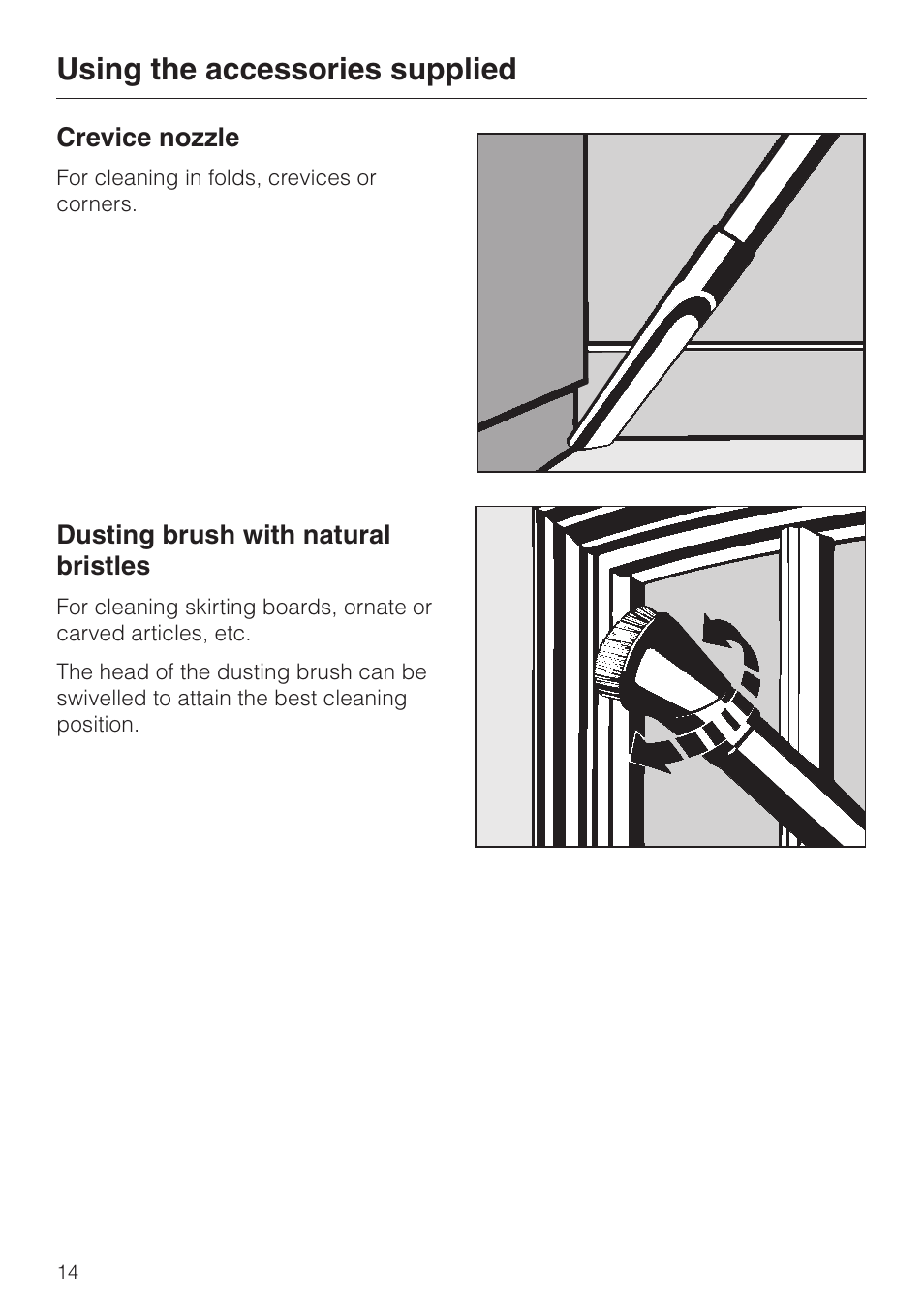 Using the accessories supplied 14, Using the accessories supplied | Miele S 5980 User Manual | Page 14 / 36