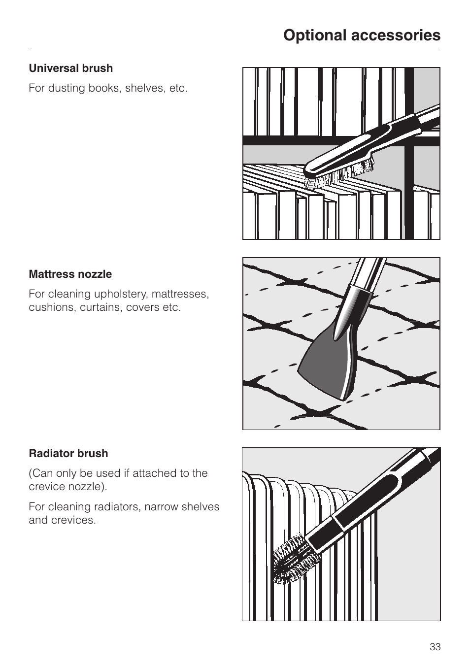 Optional accessories | Miele S 5980 User Manual | Page 33 / 36