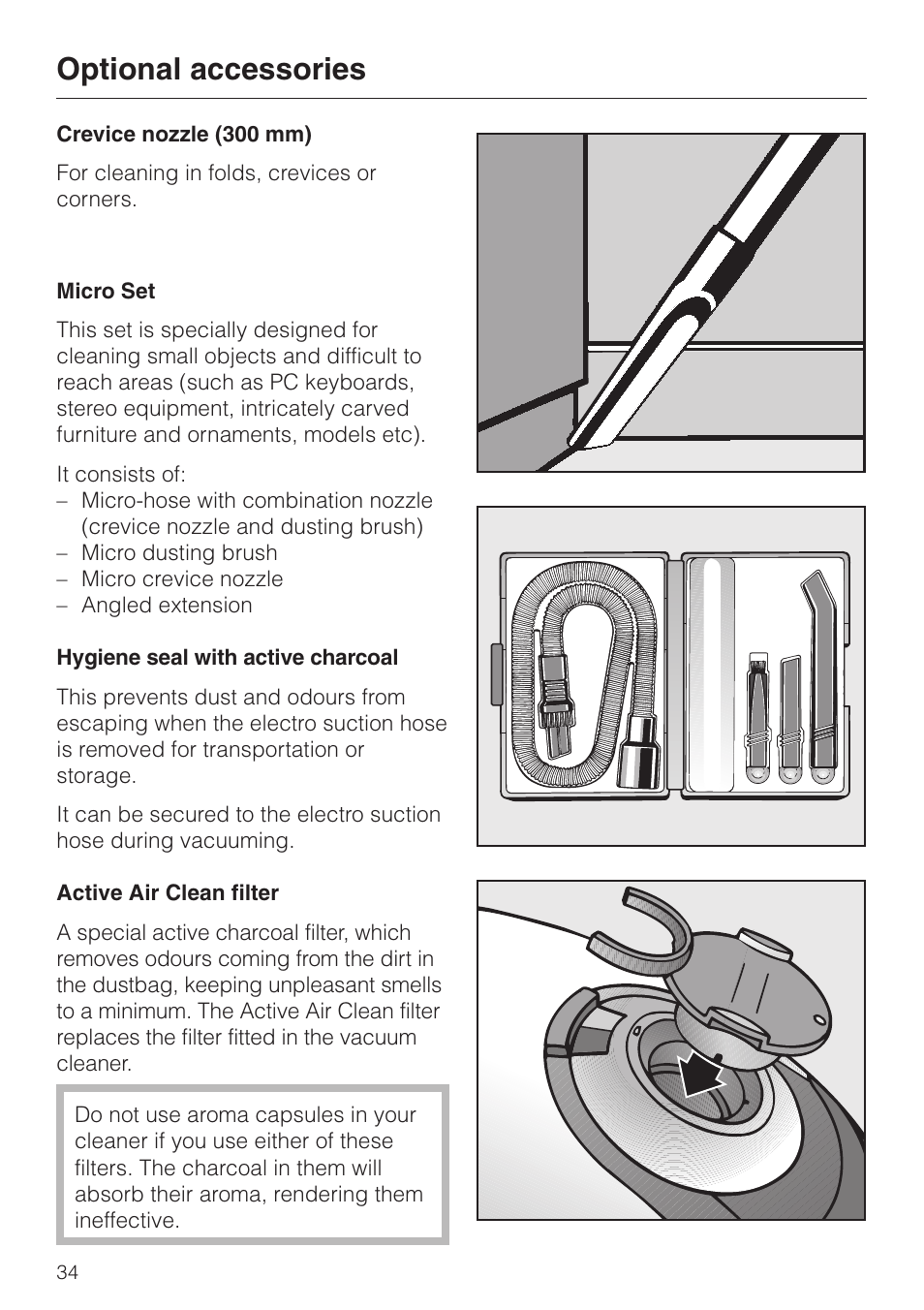 Optional accessories | Miele S 5980 User Manual | Page 34 / 36