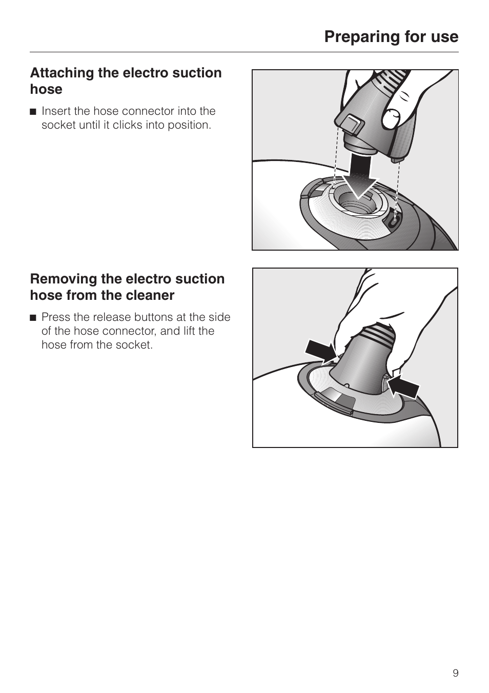 Preparing for use 9, Preparing for use | Miele S 5980 User Manual | Page 9 / 36