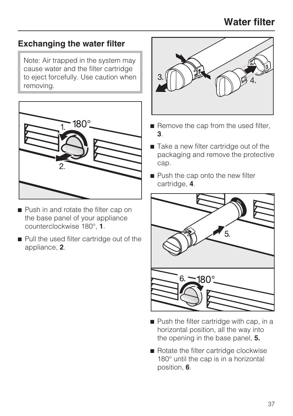 Exchanging the water filter 37, Water filter, Exchanging the water filter | Miele F1471SF User Manual | Page 37 / 84