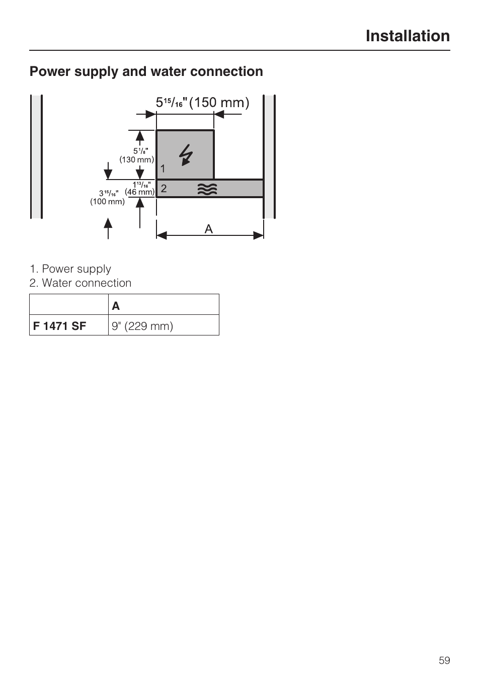 Installation | Miele F1471SF User Manual | Page 59 / 84