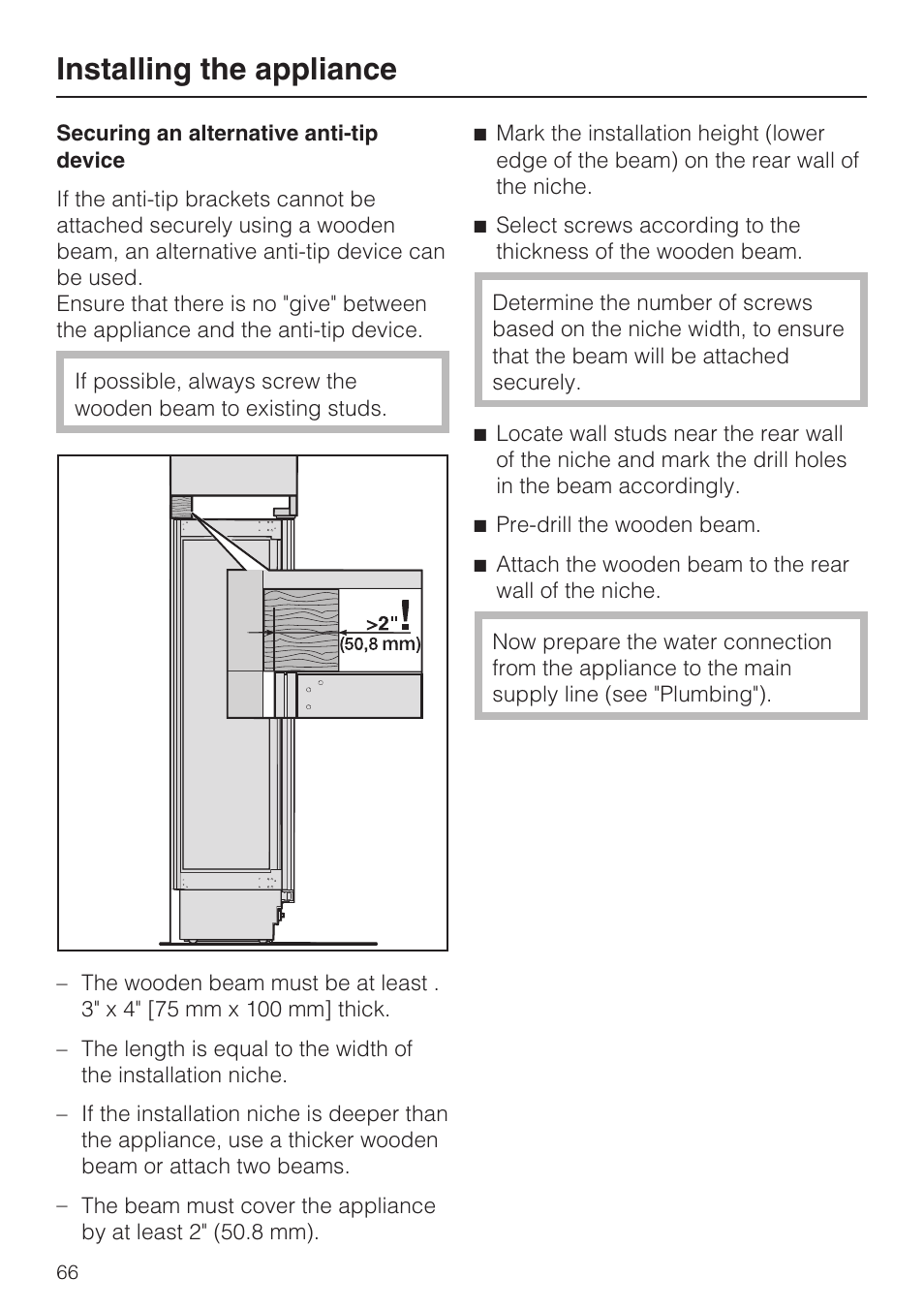 Installing the appliance | Miele F1471SF User Manual | Page 66 / 84