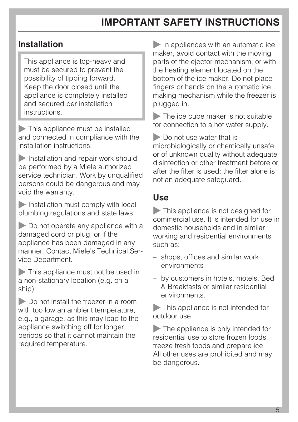 Important safety instructions | Miele F1411VI User Manual | Page 5 / 76