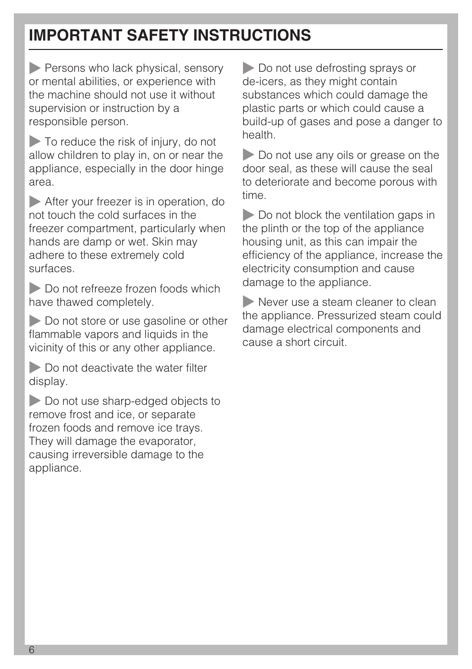 Important safety instructions | Miele F1411VI User Manual | Page 6 / 76