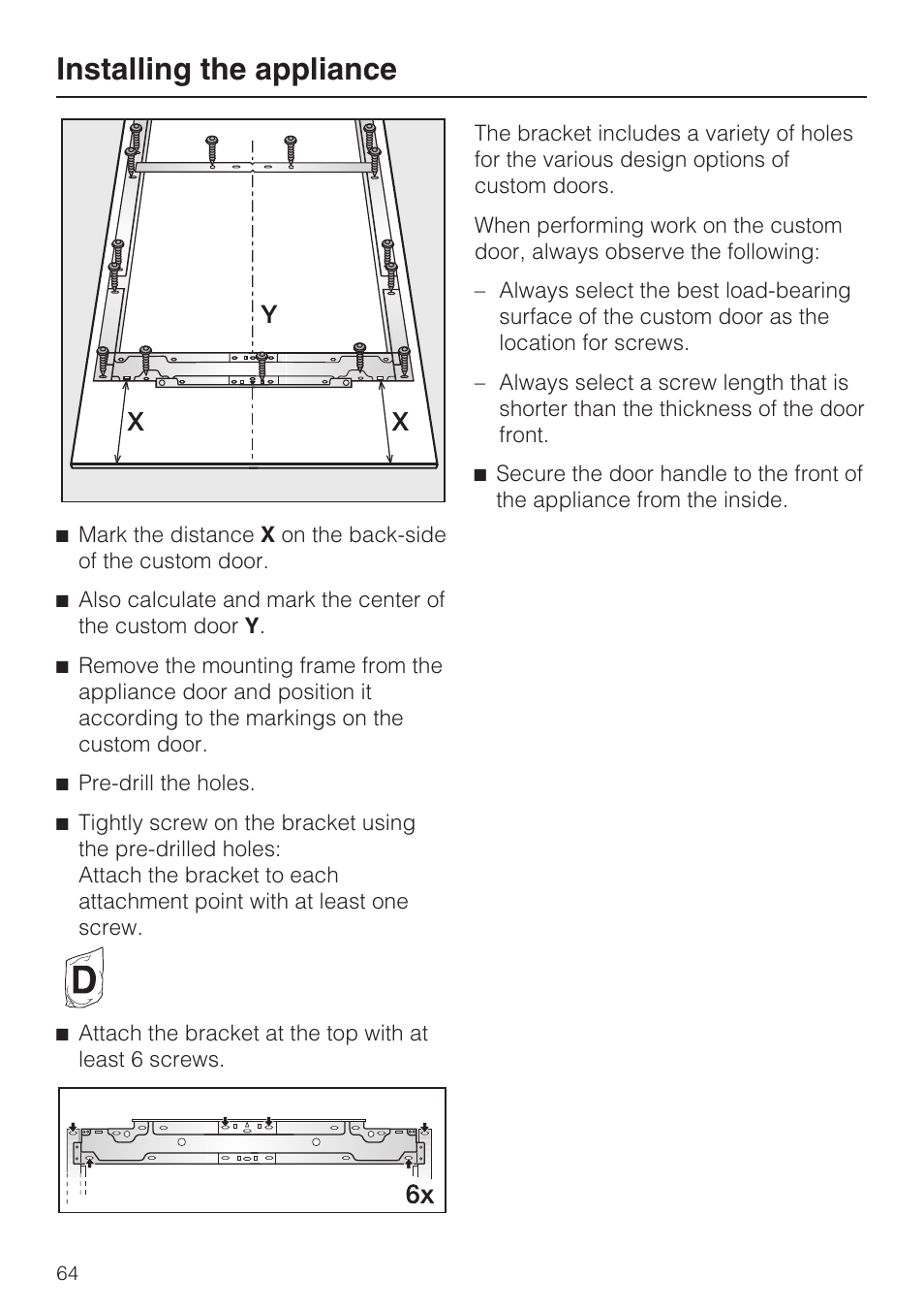 Installing the appliance | Miele F1411VI User Manual | Page 64 / 76