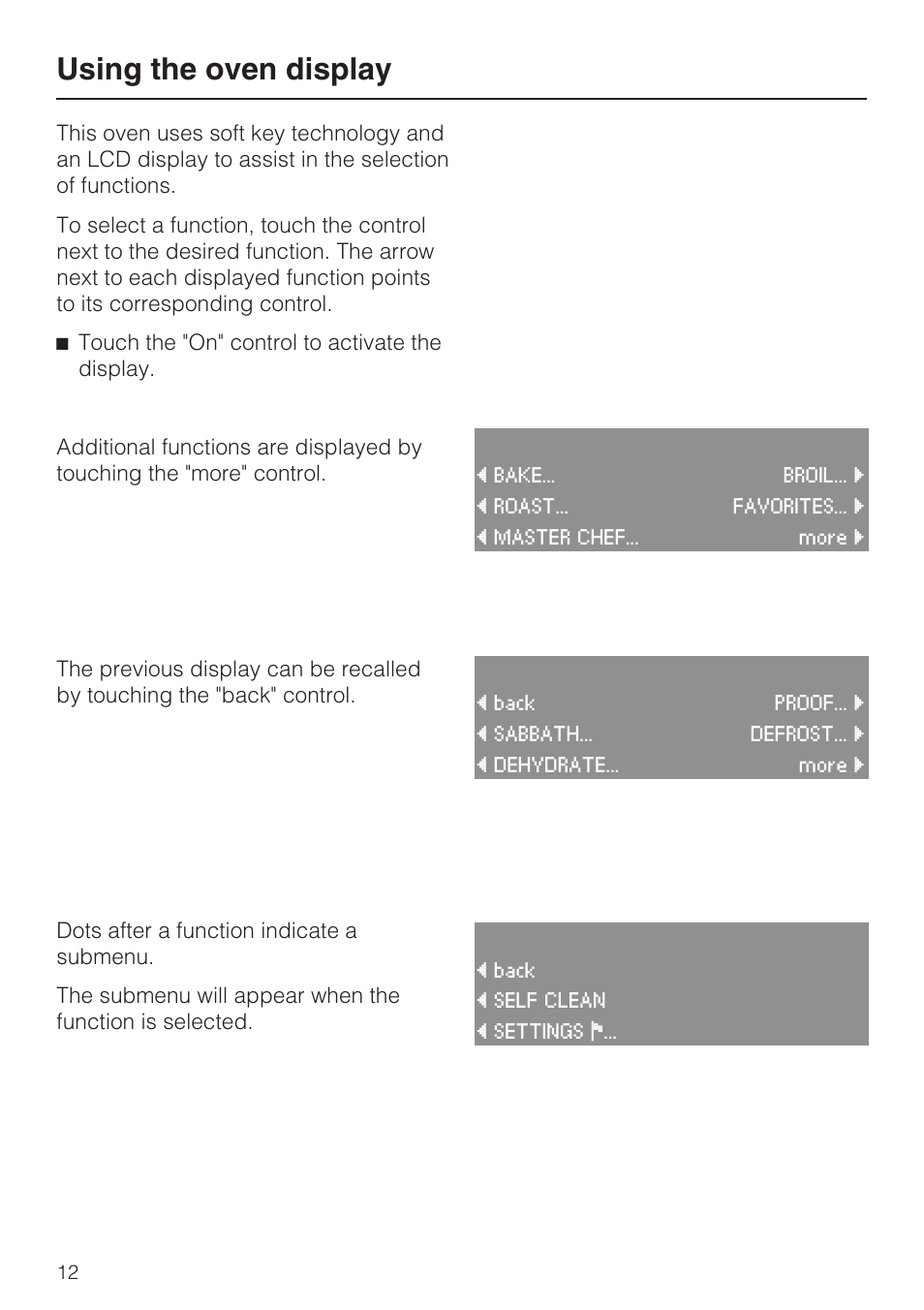 Using the oven display 12, Using the oven display | Miele H4780BP User Manual | Page 12 / 76