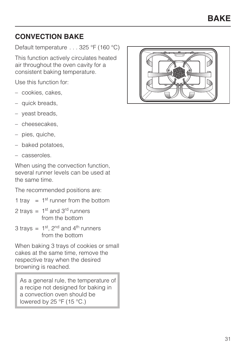 Bake, Convection bake | Miele H4780BP User Manual | Page 31 / 76