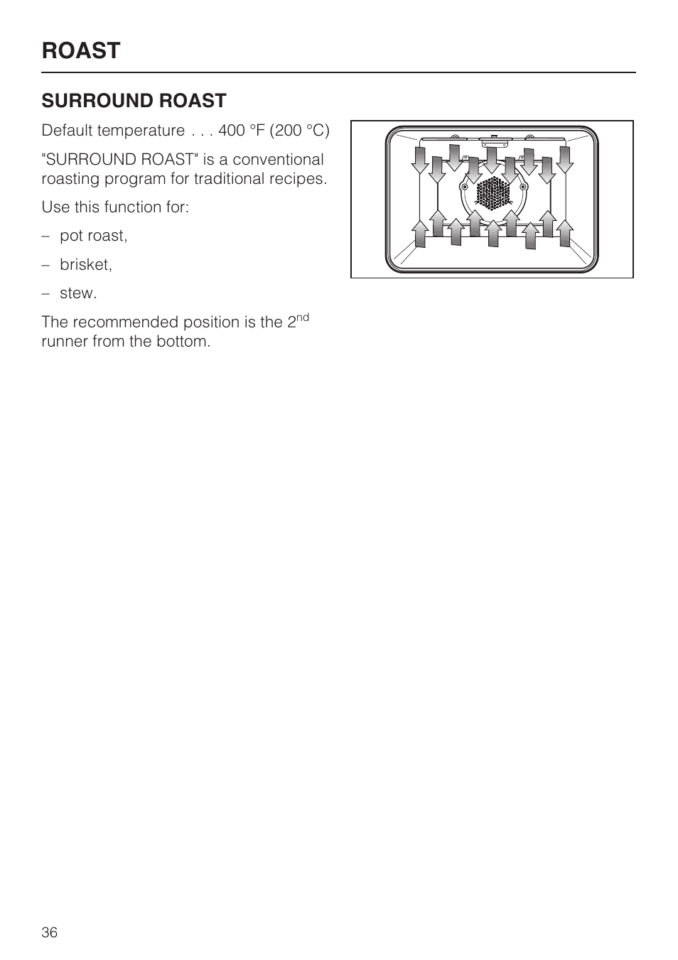 Roast, Surround roast | Miele H4780BP User Manual | Page 36 / 76