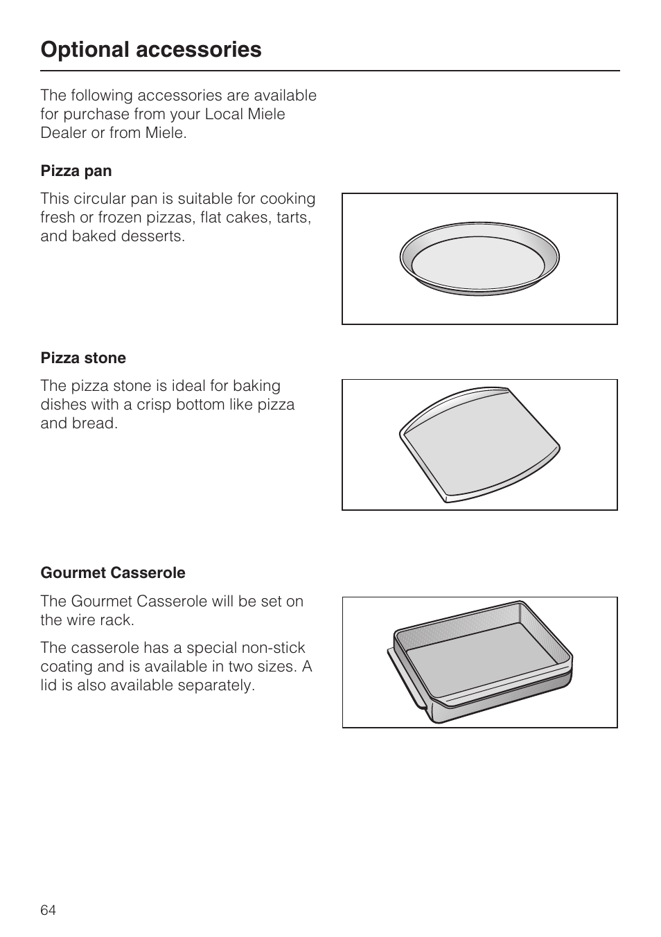 Optional accessories 64, Optional accessories | Miele H4780BP User Manual | Page 64 / 76