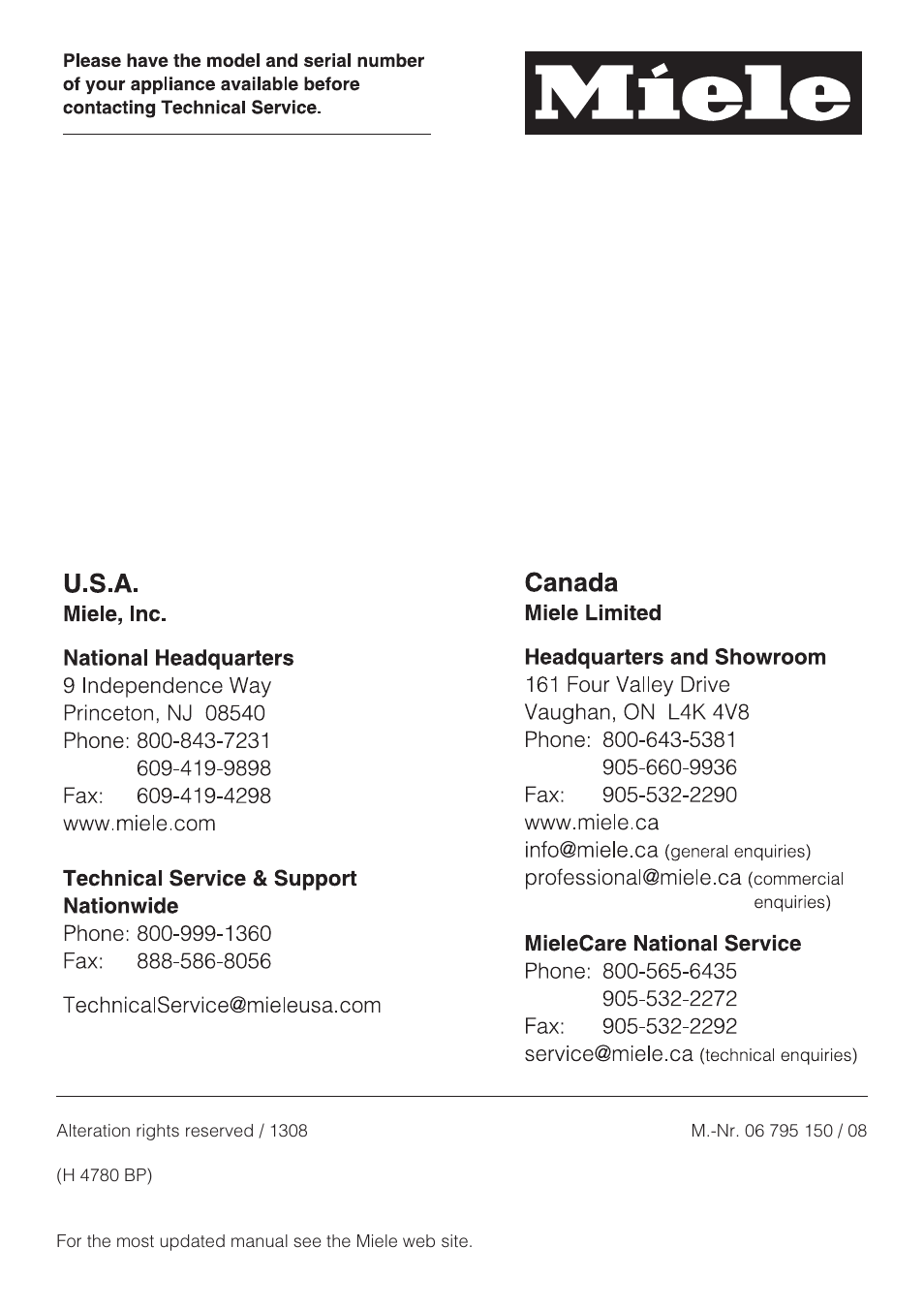 Miele H4780BP User Manual | Page 76 / 76