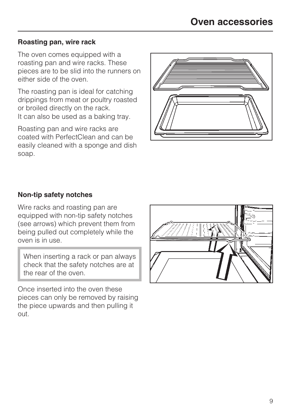 Oven accessories 9, Roasting pan, wire rack 9, Oven accessories | Miele H4780BP User Manual | Page 9 / 76