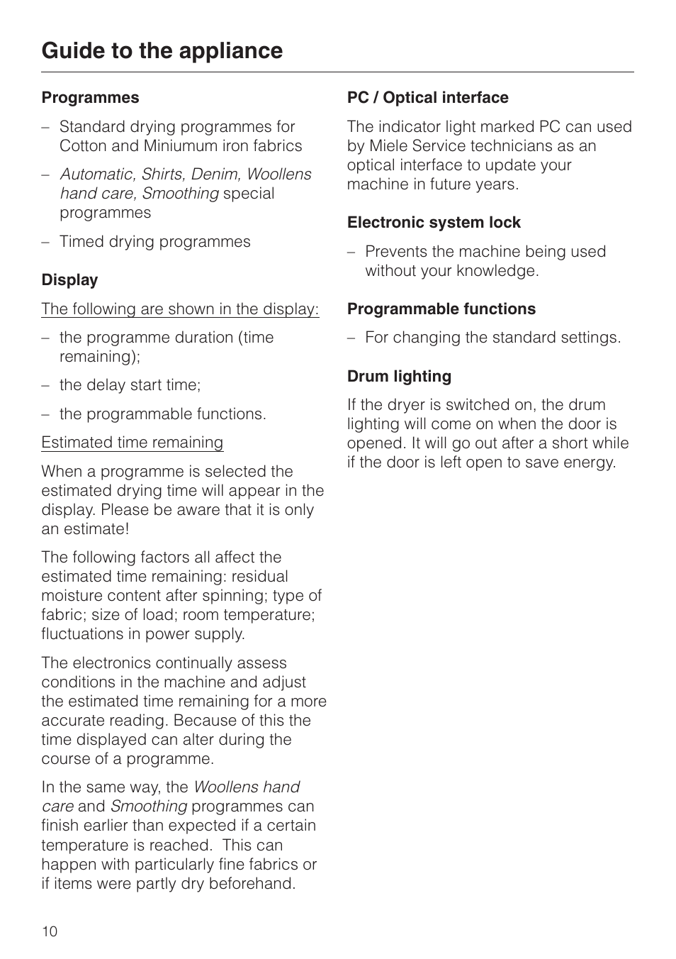 Guide to the appliance 10, Guide to the appliance | Miele T 4462 C User Manual | Page 10 / 52