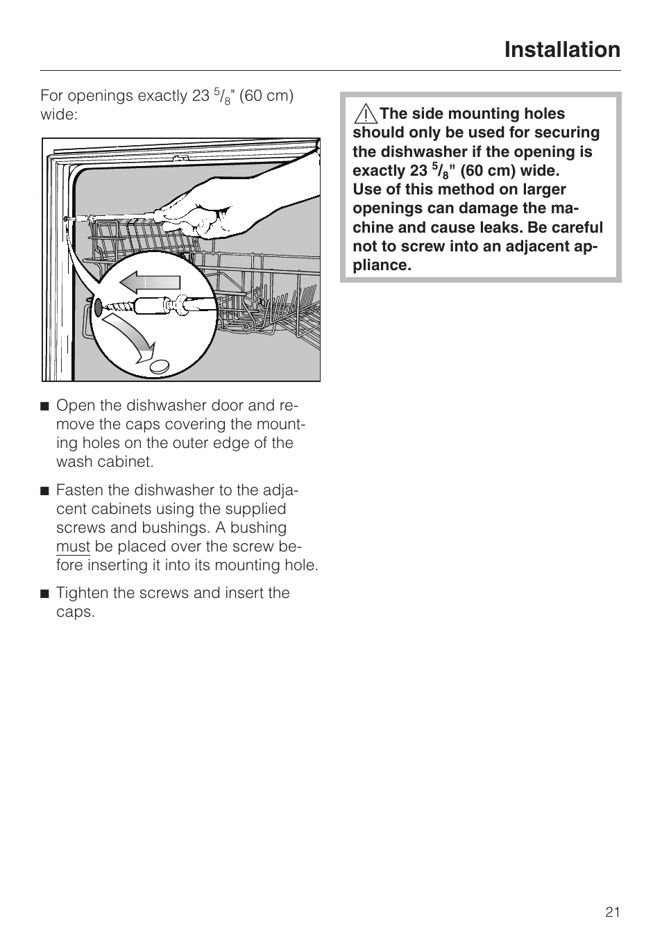 Installation | Miele HG01 User Manual | Page 21 / 36