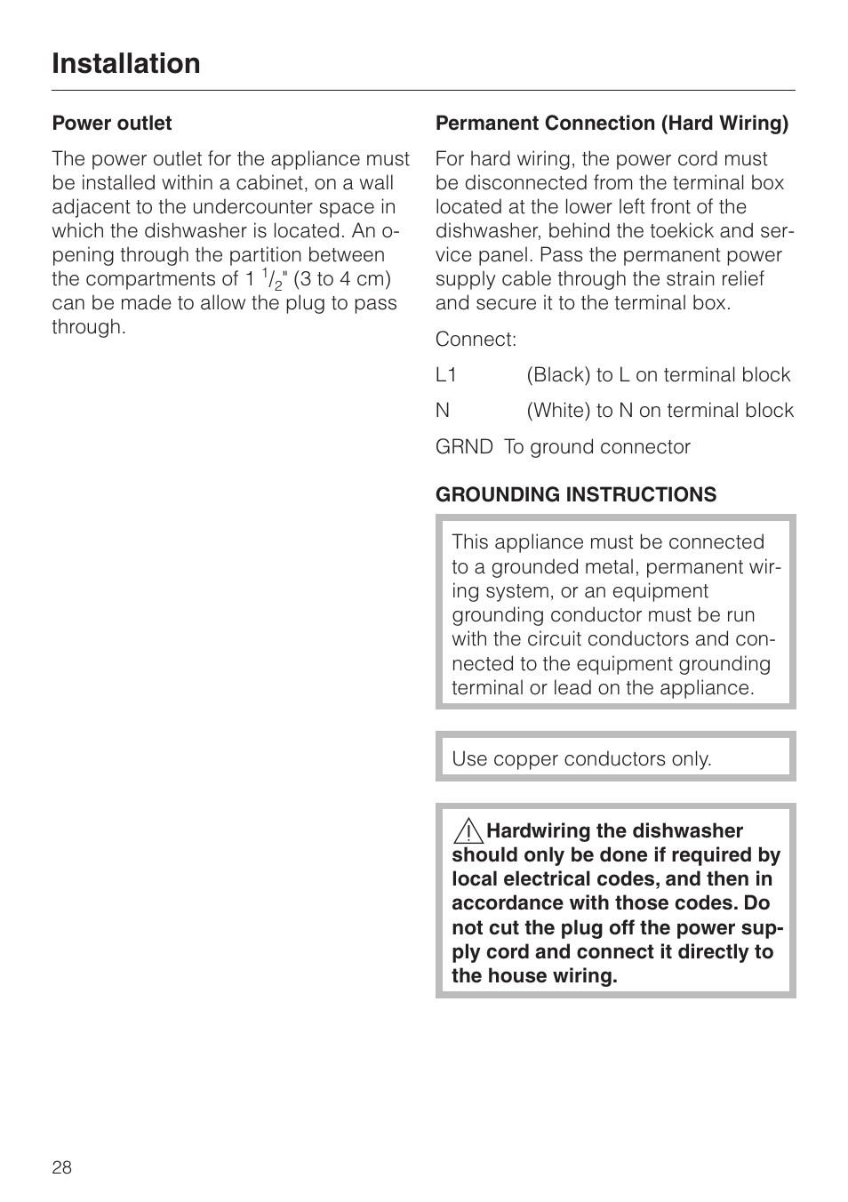 Installation | Miele HG01 User Manual | Page 28 / 36