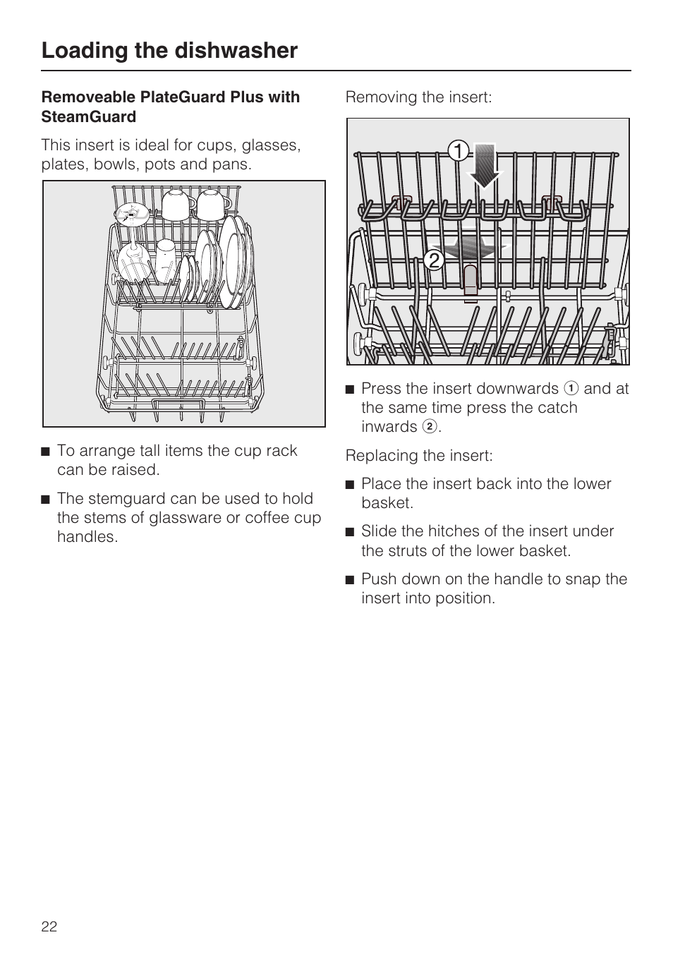 Loading the dishwasher | Miele G 1202 User Manual | Page 22 / 60