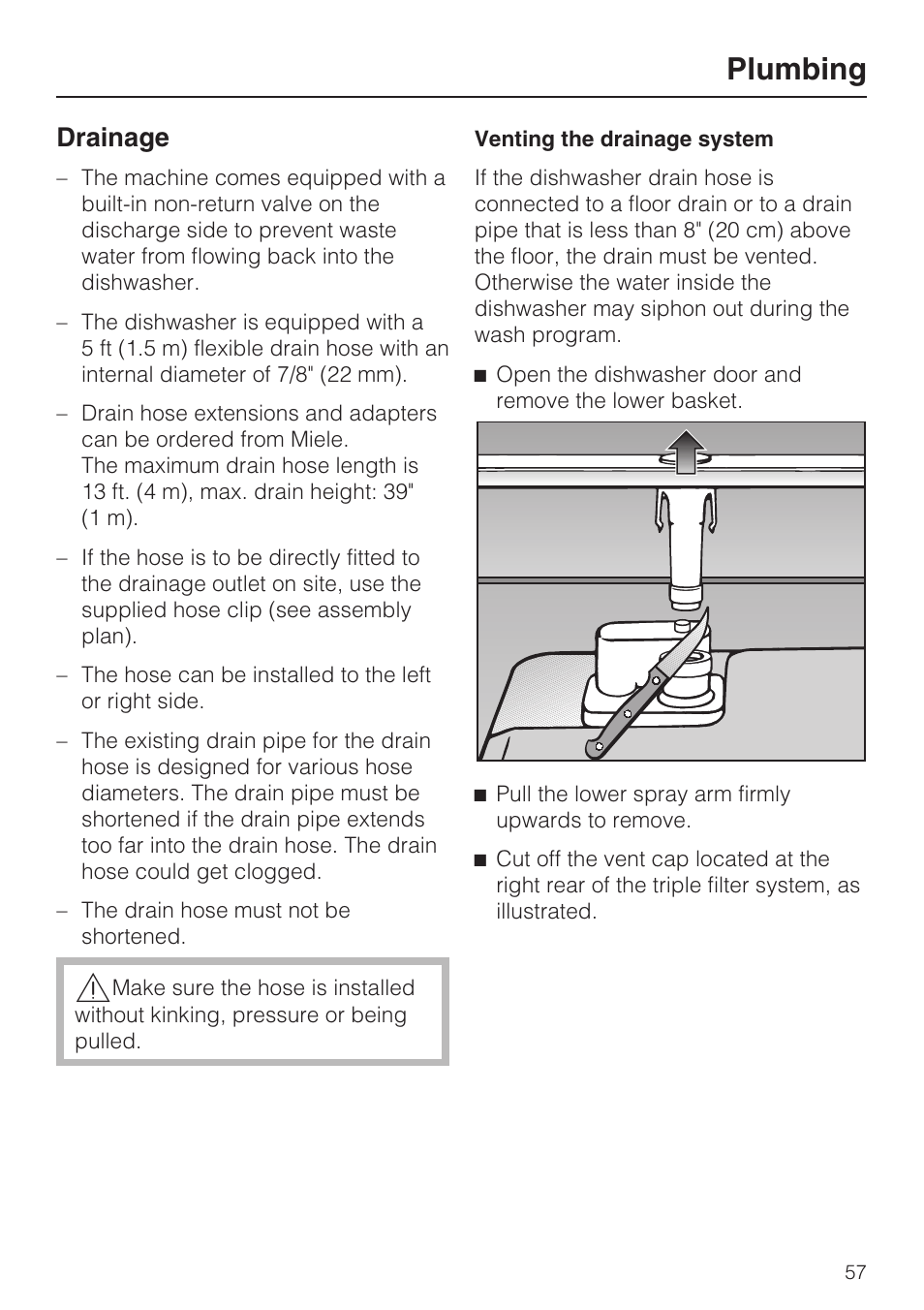 Drainage 57, Plumbing, Drainage | Miele G 1202 User Manual | Page 57 / 60