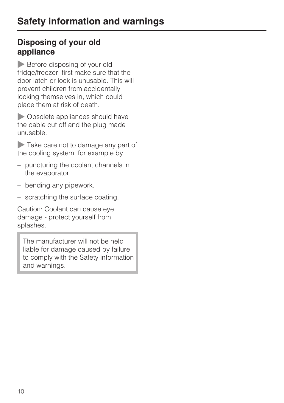 Safety information and warnings | Miele KFN 8992 SD ED User Manual | Page 10 / 48