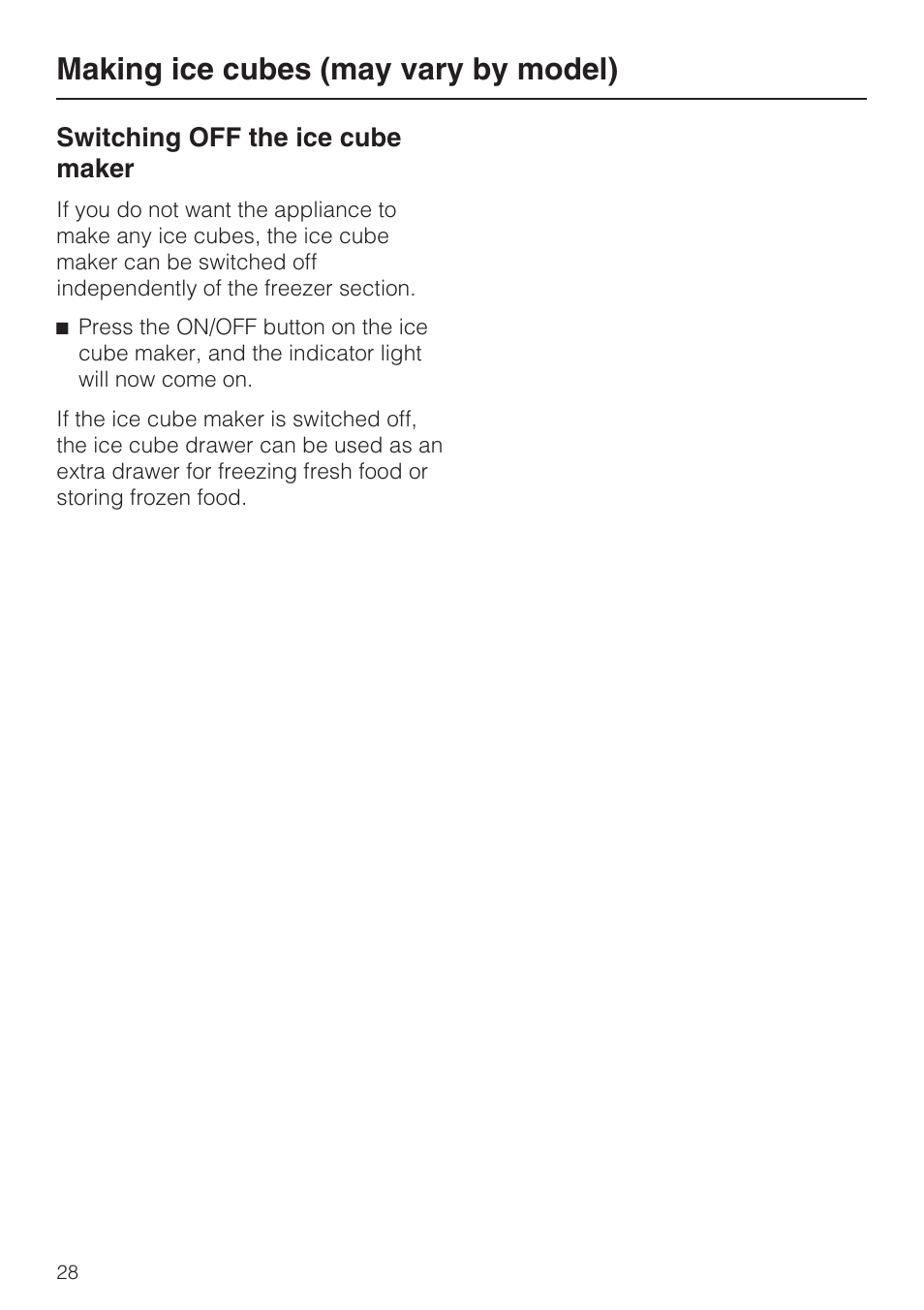 Making ice cubes (may vary by model) | Miele KFN 8992 SD ED User Manual | Page 28 / 48