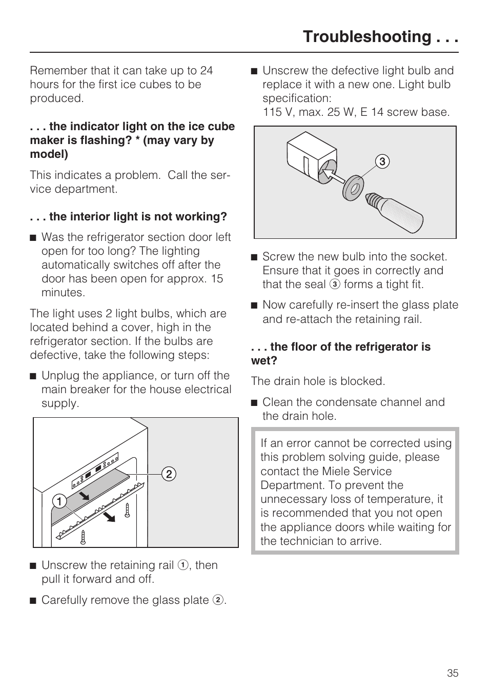 Troubleshooting | Miele KFN 8992 SD ED User Manual | Page 35 / 48