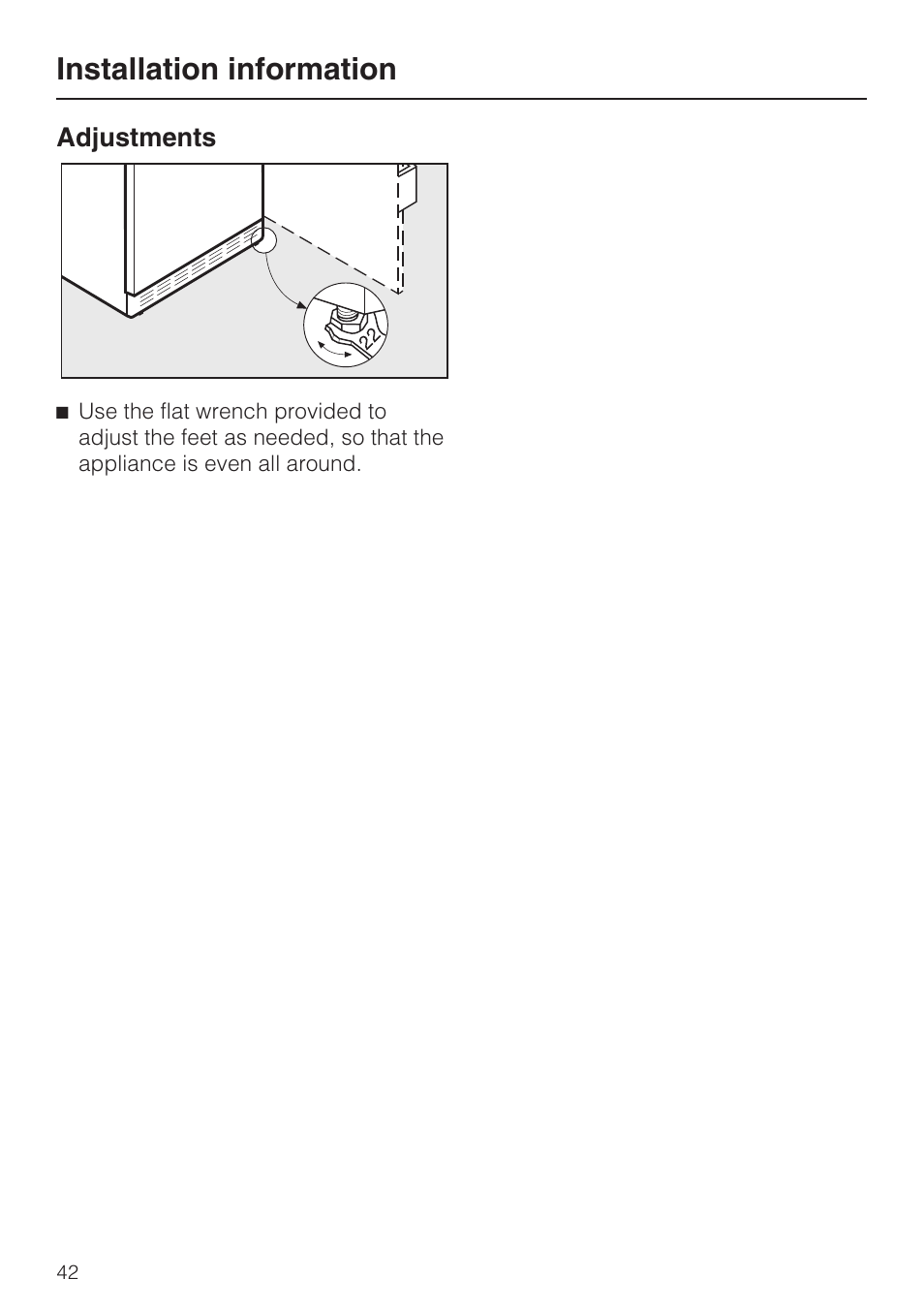 Adjustments 42, Installation information | Miele KFN 8992 SD ED User Manual | Page 42 / 48