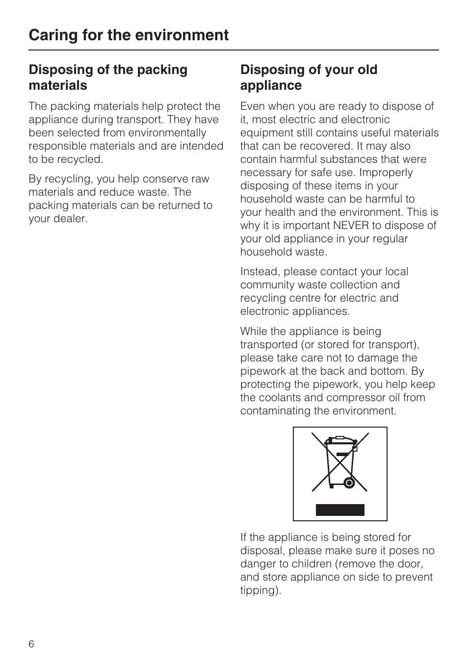 Caring for the environment 6, Caring for the environment | Miele KFN 8992 SD ED User Manual | Page 6 / 48