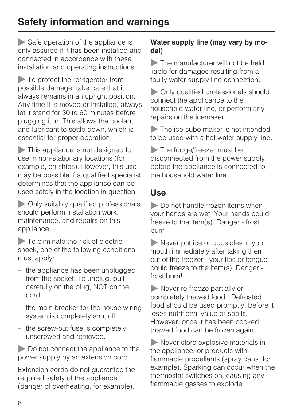 Safety information and warnings | Miele KFN 8992 SD ED User Manual | Page 8 / 48