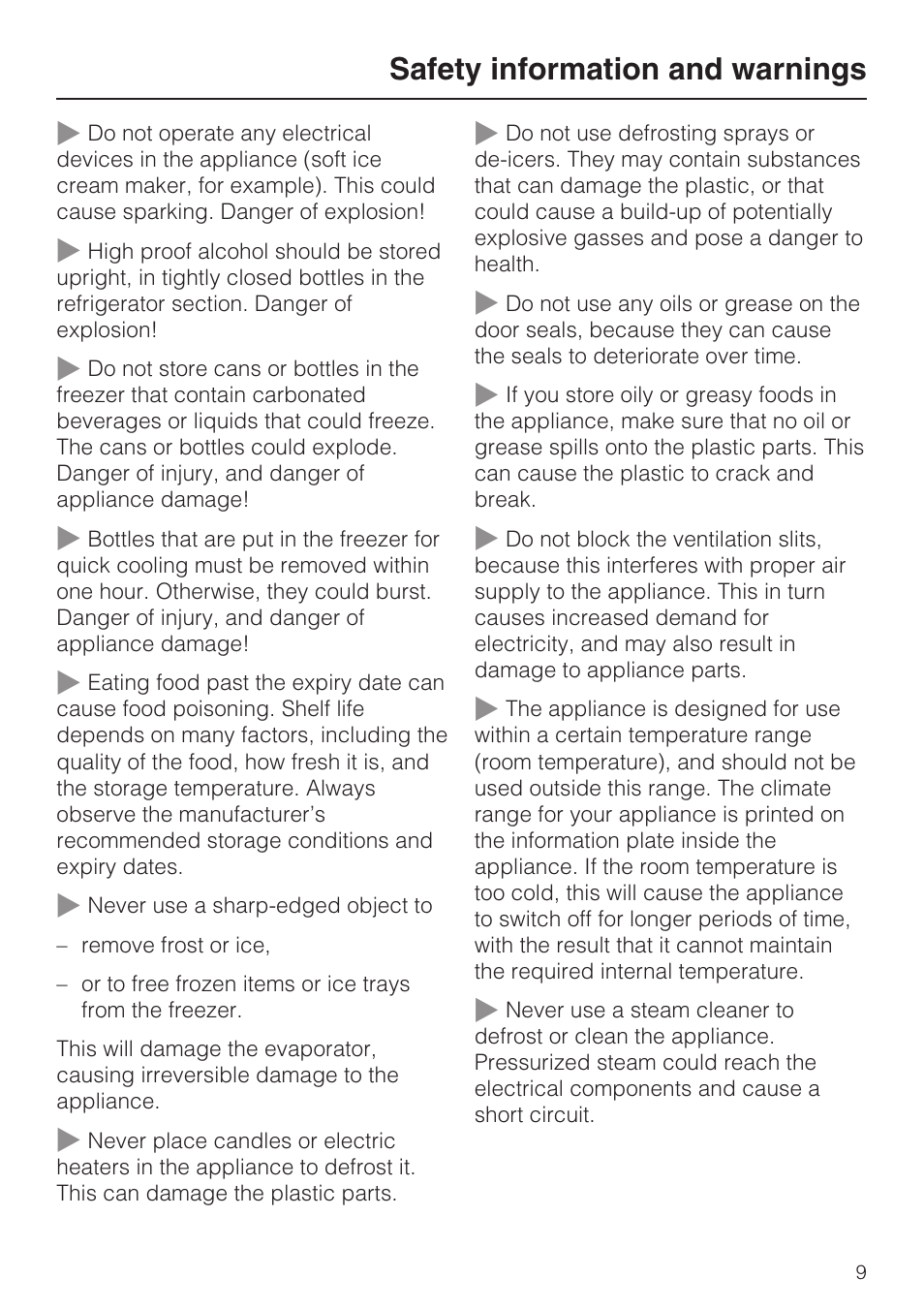 Safety information and warnings | Miele KFN 8992 SD ED User Manual | Page 9 / 48