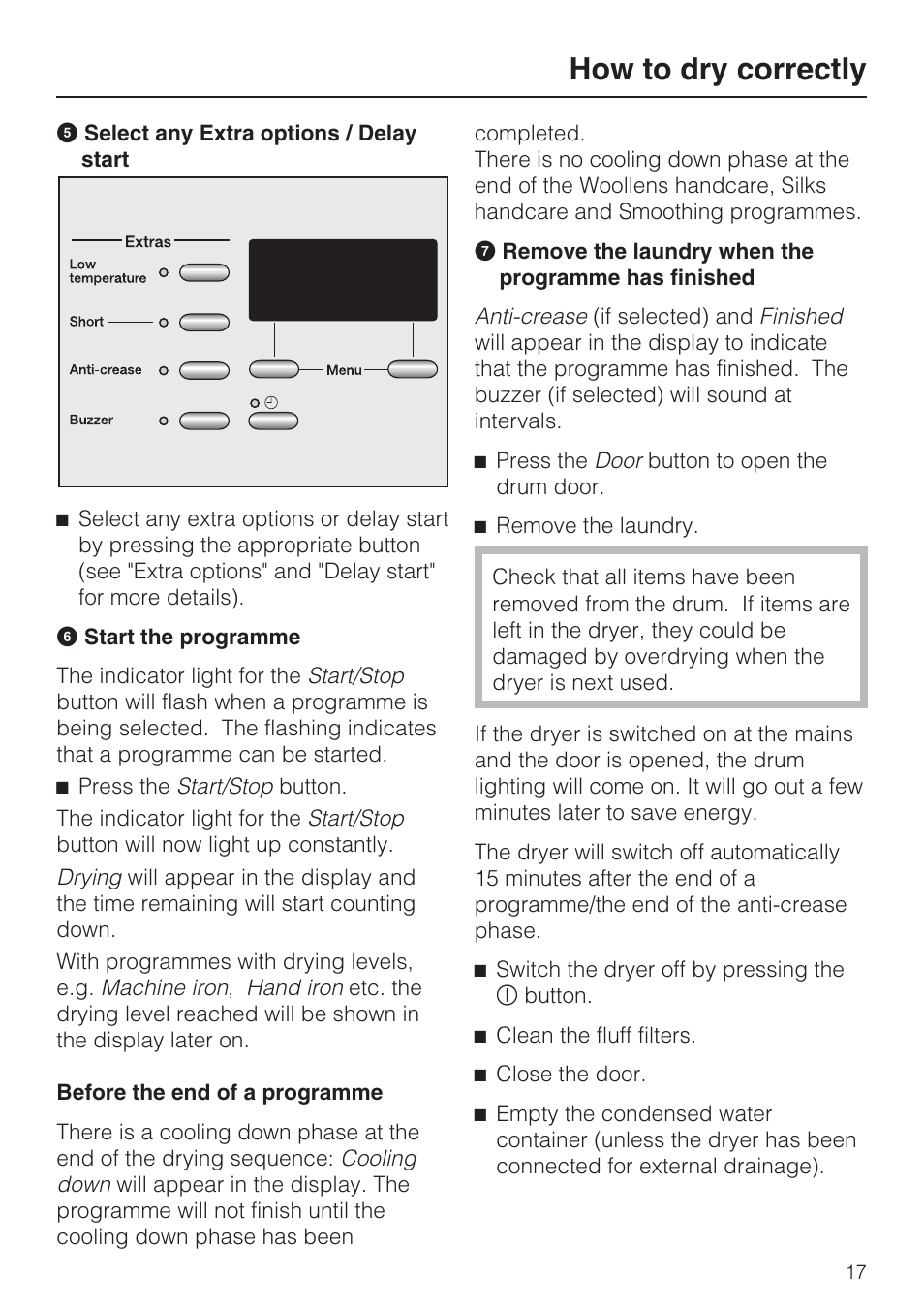How to dry correctly | Miele T 4839 Ci User Manual | Page 17 / 60