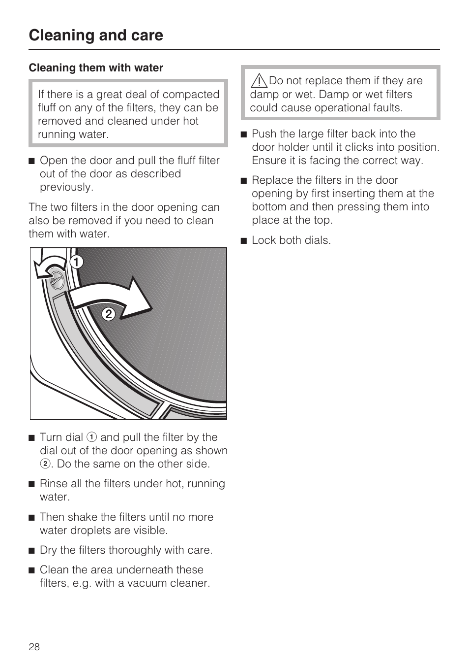 Cleaning them with water 28, Cleaning and care | Miele T 4839 Ci User Manual | Page 28 / 60