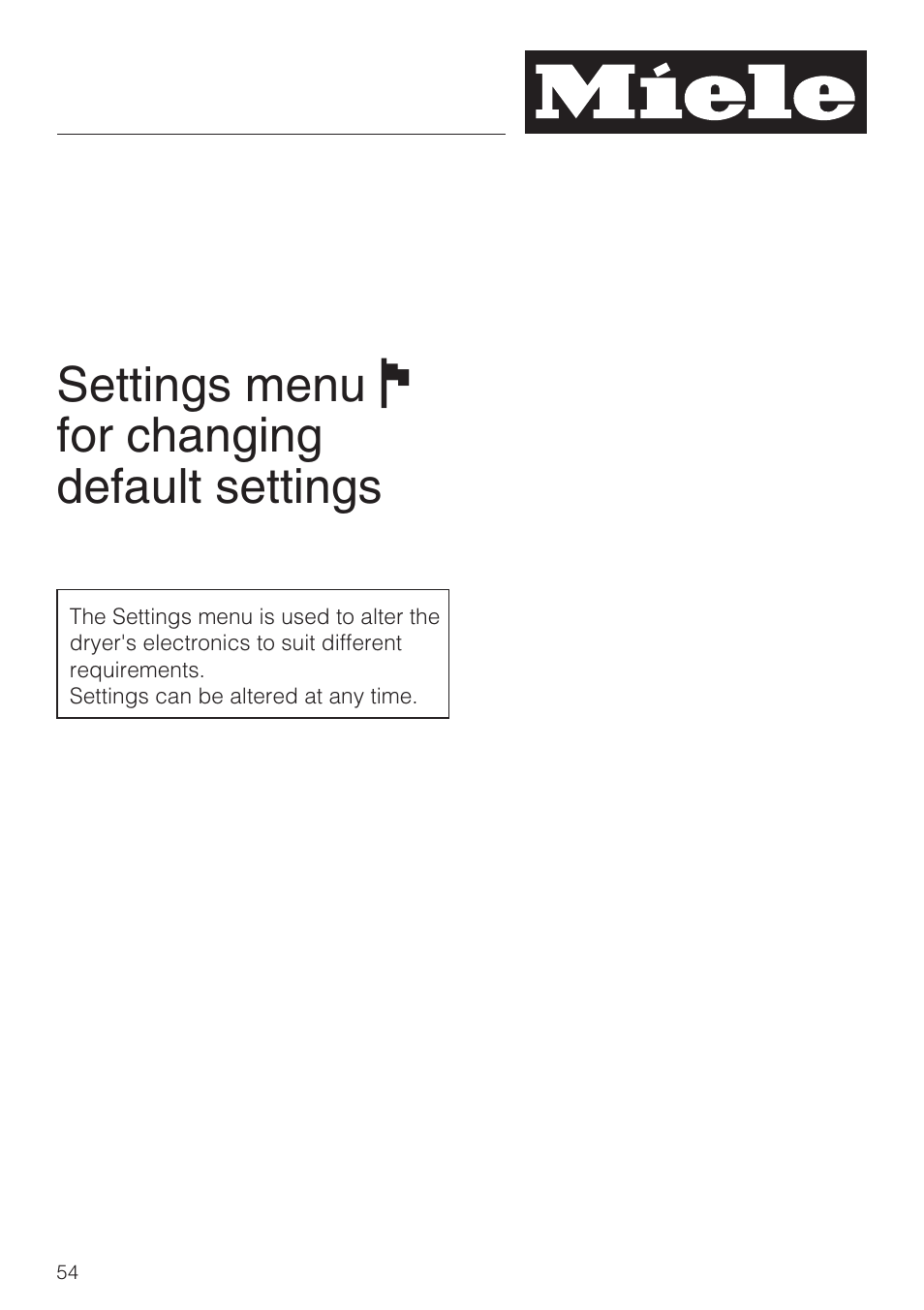 Settings menu j for changing default settings | Miele T 4839 Ci User Manual | Page 54 / 60