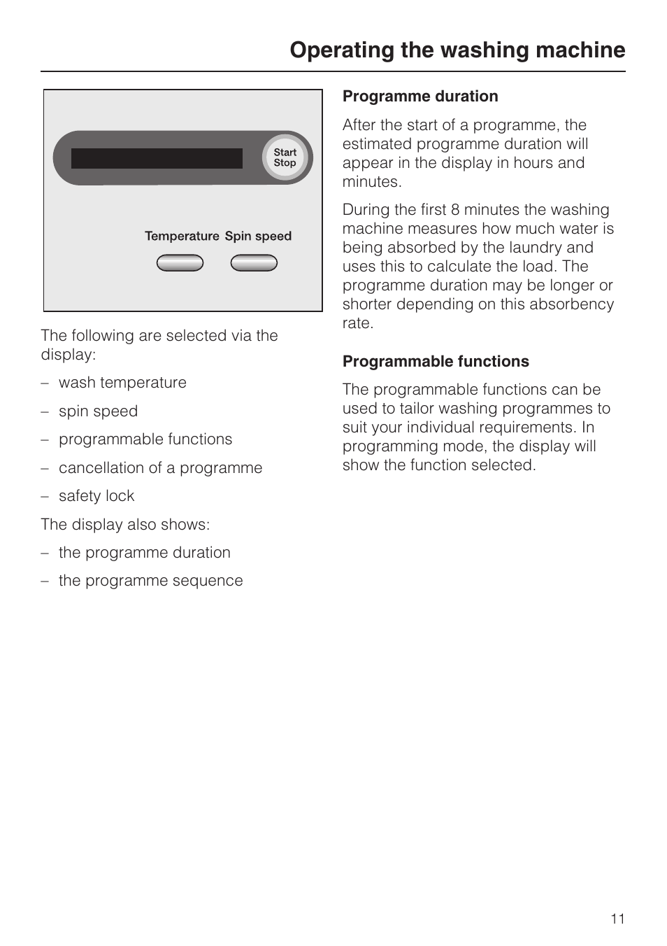 Operating the washing machine | Miele W 3748 User Manual | Page 11 / 64