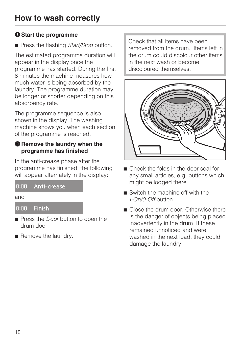 How to wash correctly | Miele W 3748 User Manual | Page 18 / 64