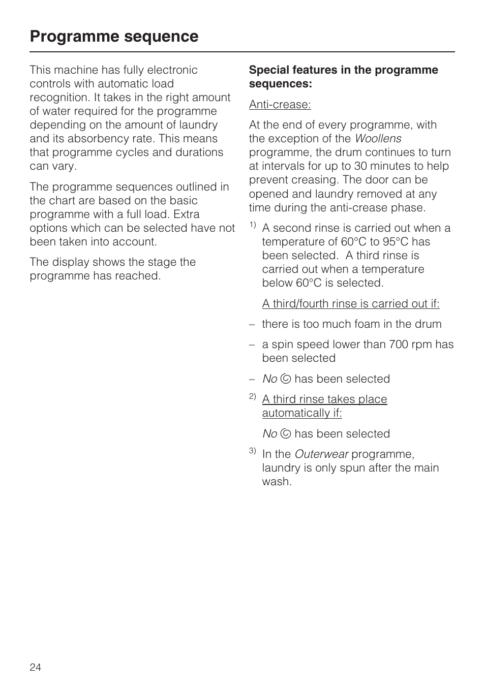 Programme sequence | Miele W 3748 User Manual | Page 24 / 64