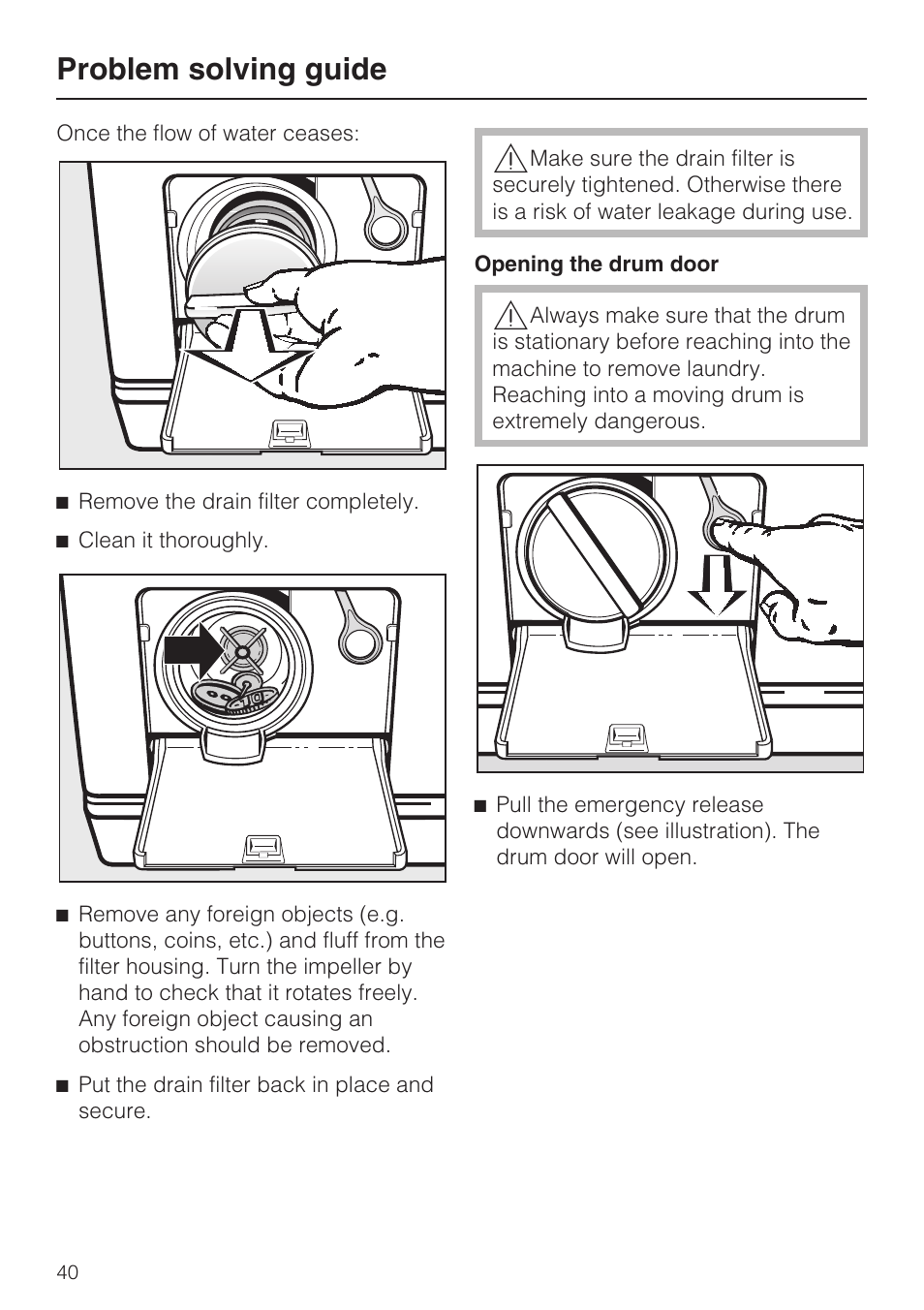 Problem solving guide | Miele W 3748 User Manual | Page 40 / 64