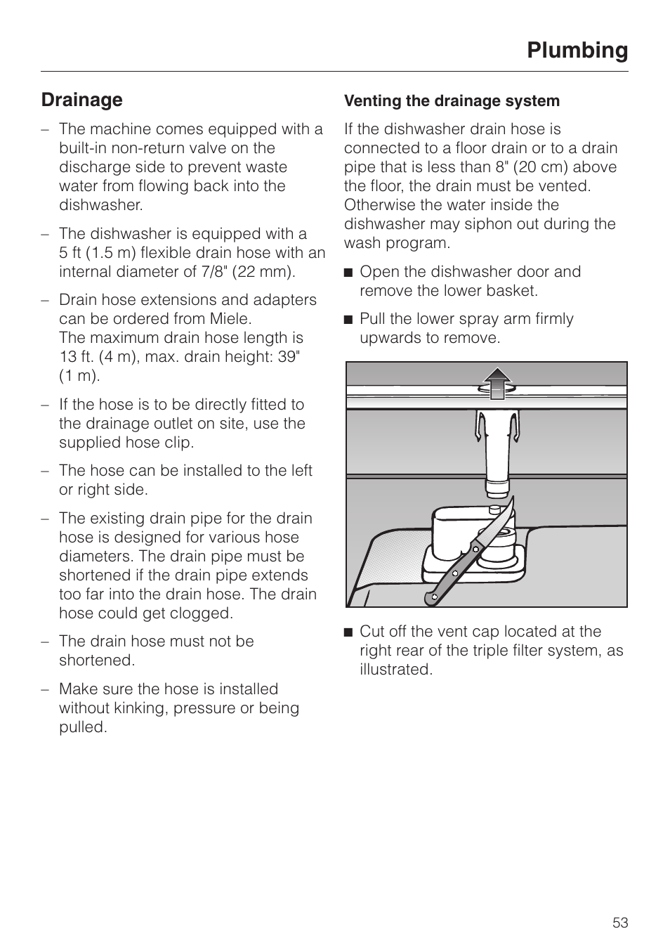 Drainage 53, Plumbing, Drainage | Miele ADVANTA G 1180 User Manual | Page 53 / 56