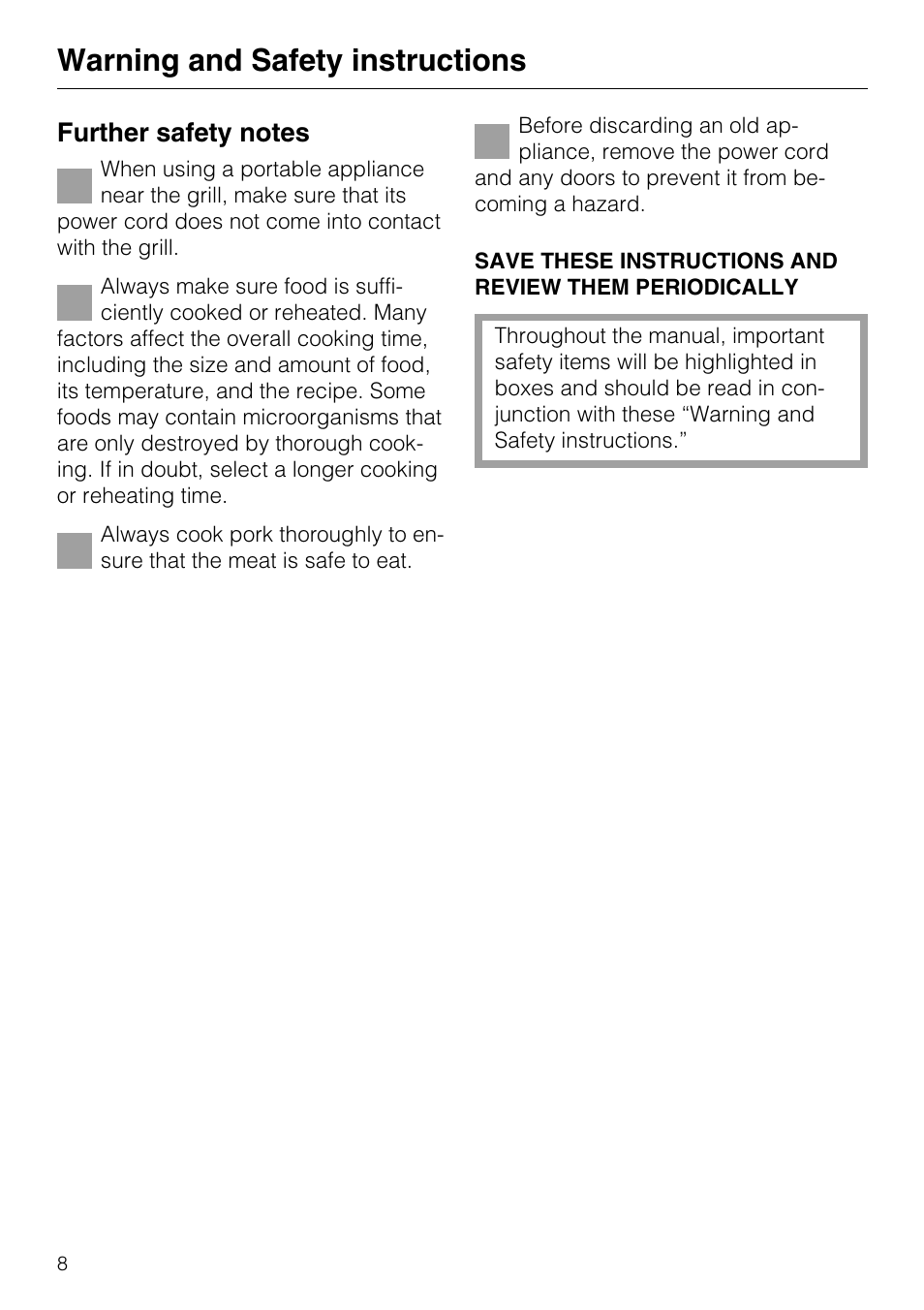 Warning and safety instructions | Miele KM 408-1 User Manual | Page 8 / 20