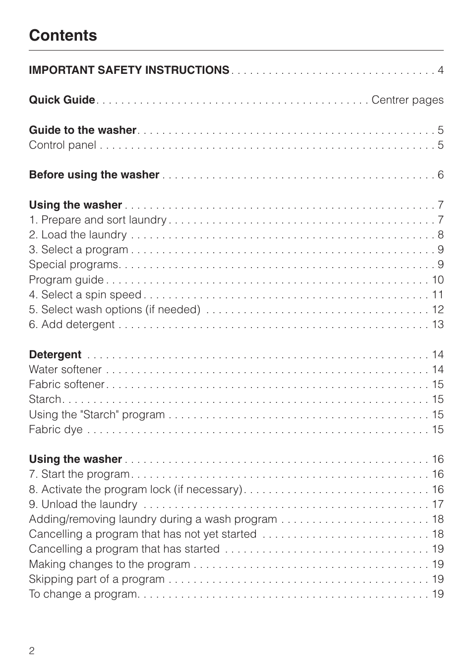 Miele NOVOTRONIC W 1966 User Manual | Page 2 / 52