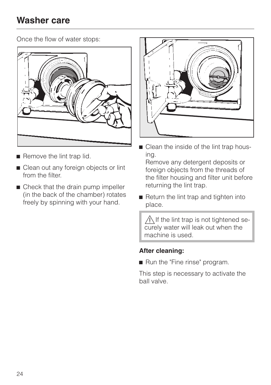Washer care | Miele NOVOTRONIC W 1966 User Manual | Page 24 / 52