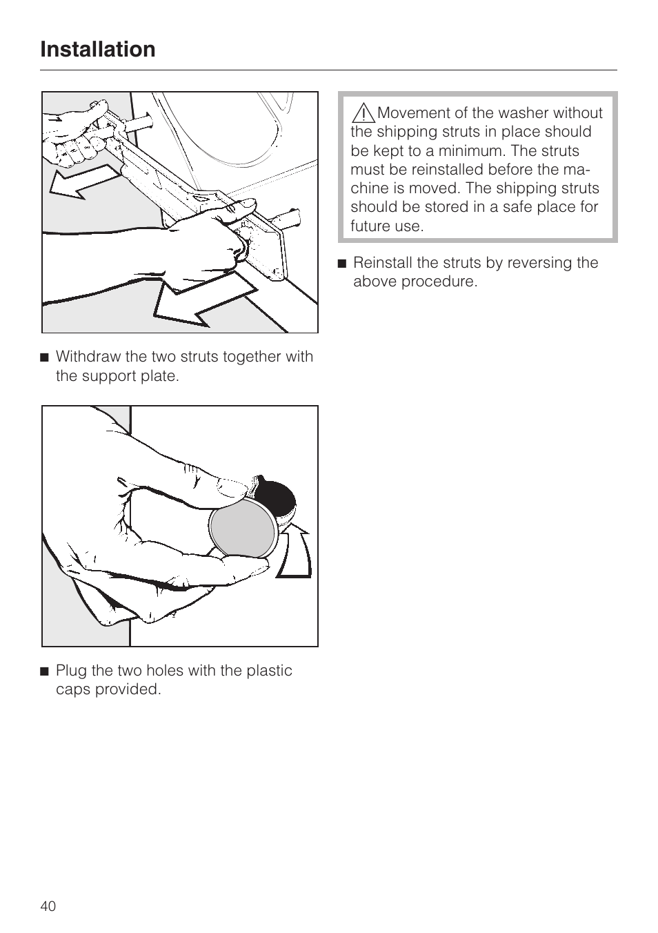 Installation | Miele NOVOTRONIC W 1966 User Manual | Page 44 / 52