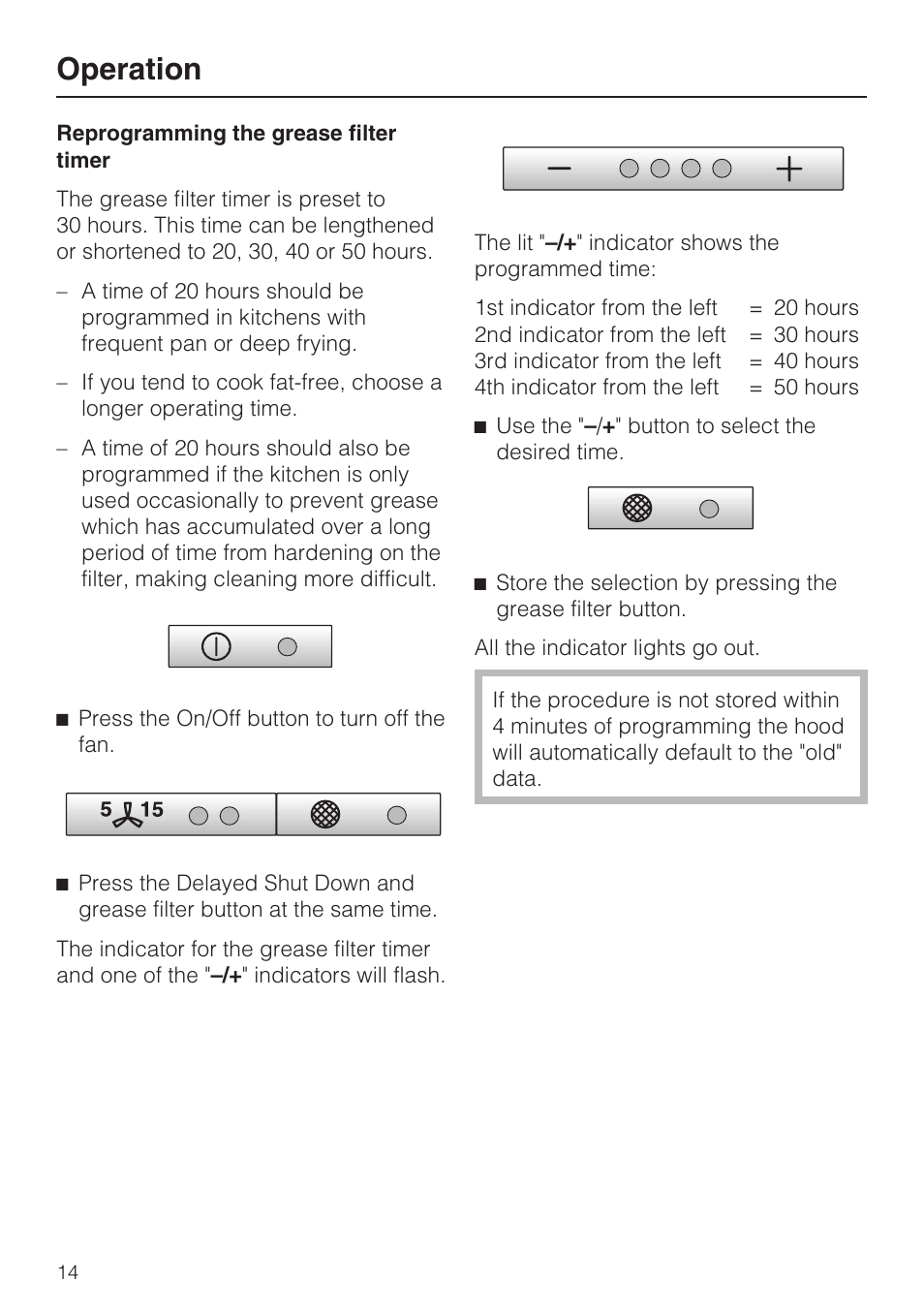 Operation | Miele DA 424 V User Manual | Page 14 / 36