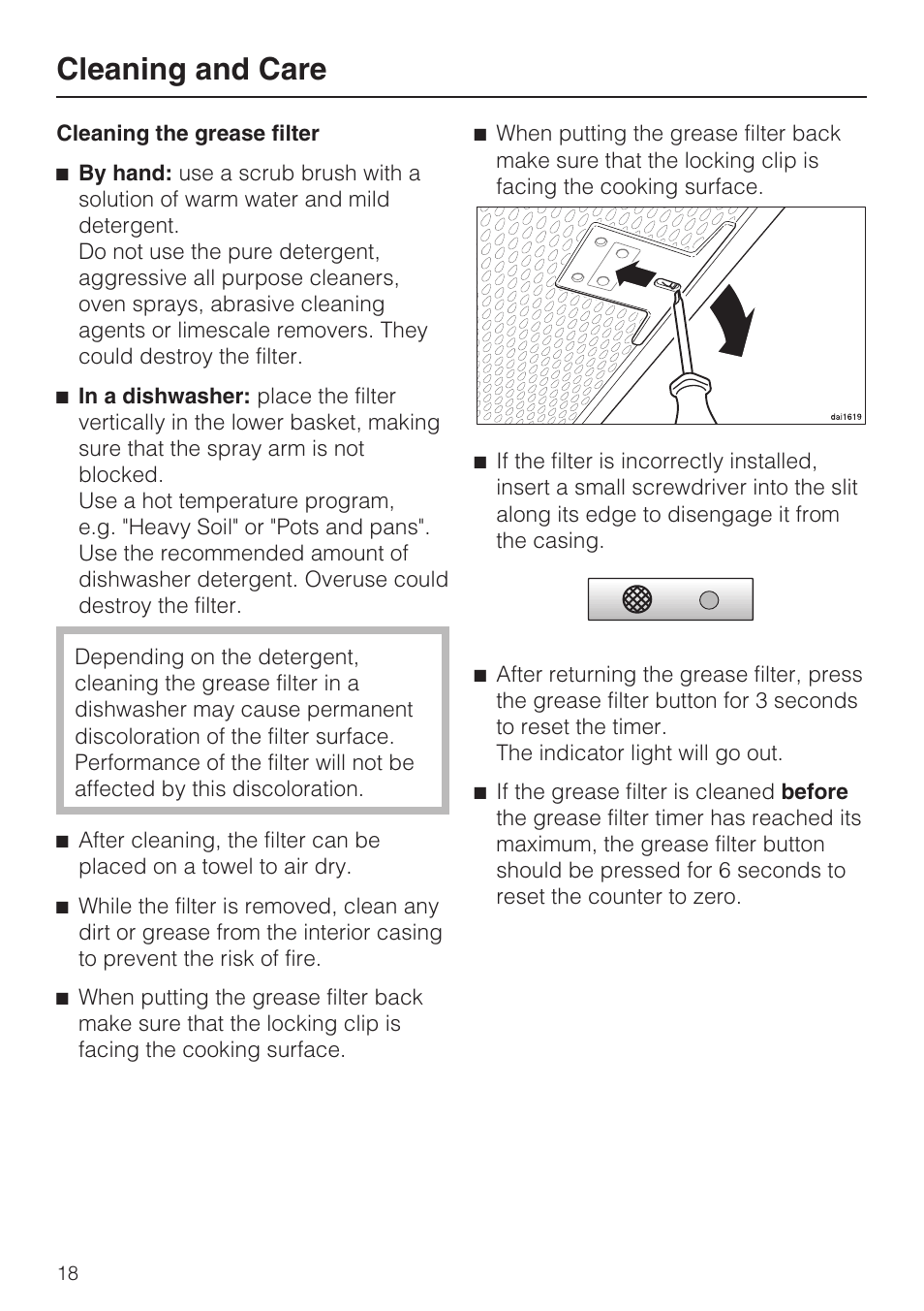 Cleaning and care | Miele DA 424 V User Manual | Page 18 / 36