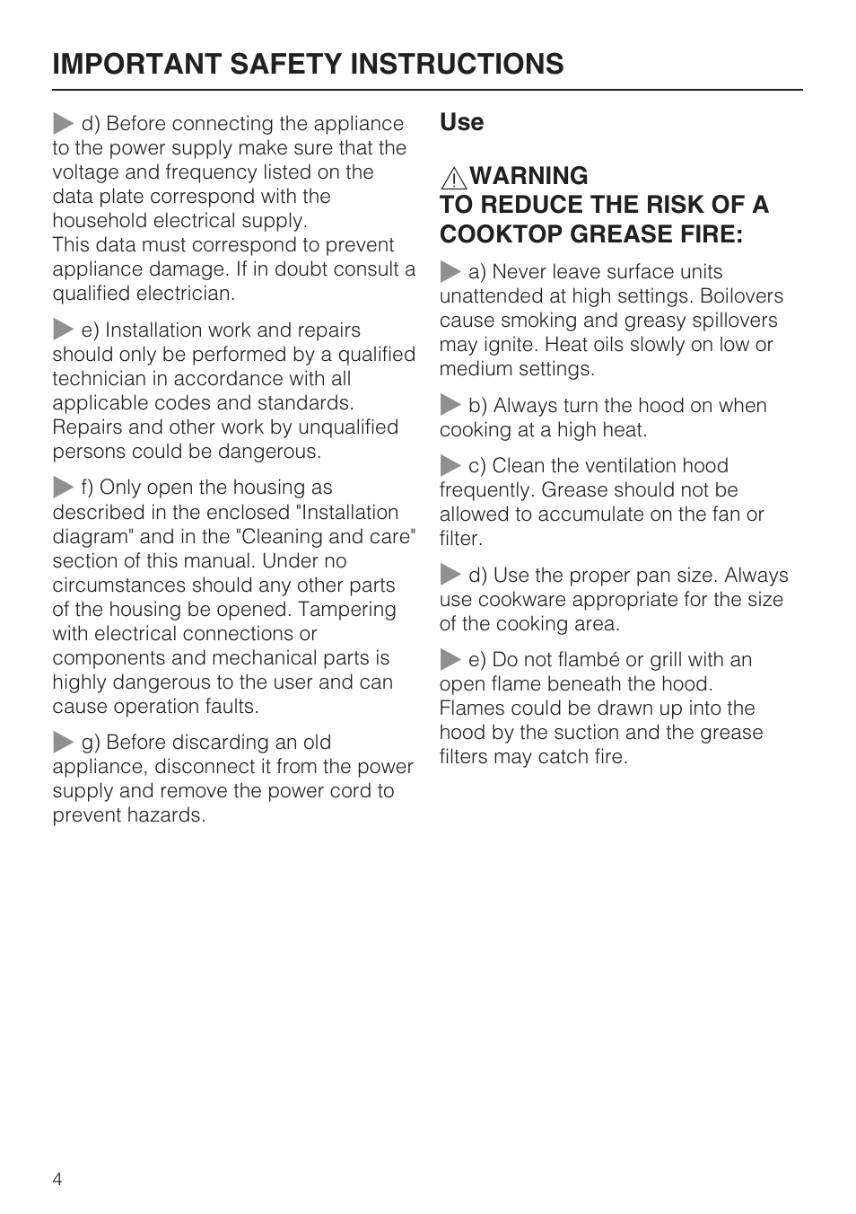 Important safety instructions | Miele DA 424 V User Manual | Page 4 / 36